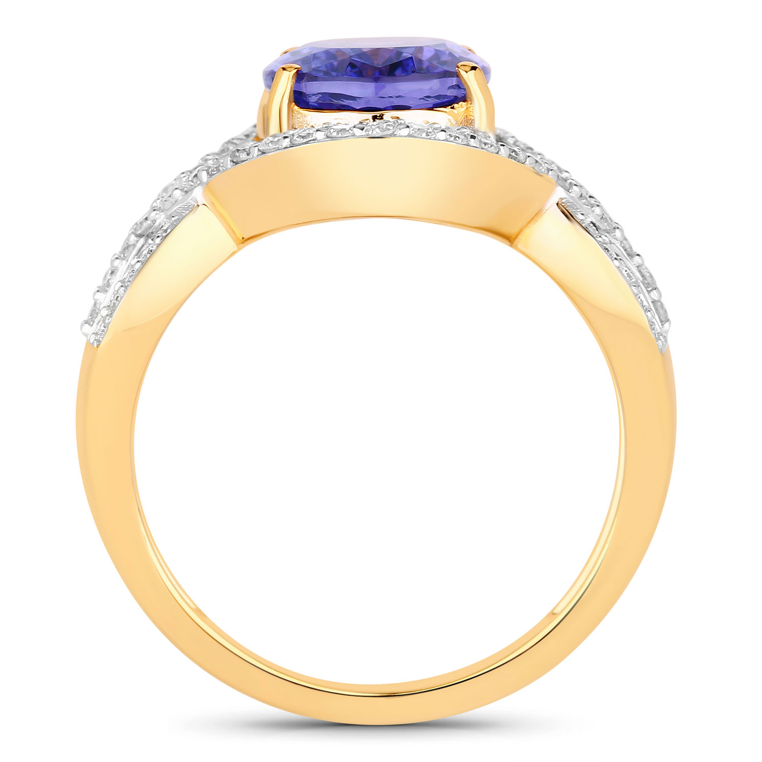 3.56 Carat Genuine Tanzanite and White Diamond 14K Yellow Gold Ring