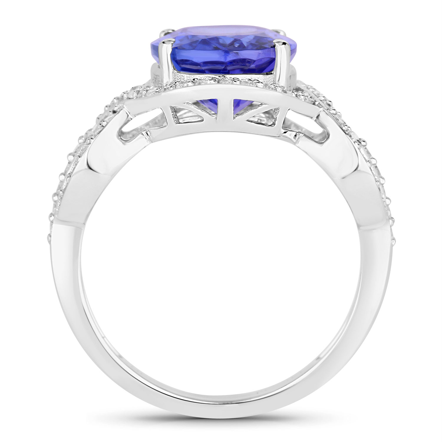 4.54 Carat Genuine Tanzanite and White Diamond 14K White Gold Ring