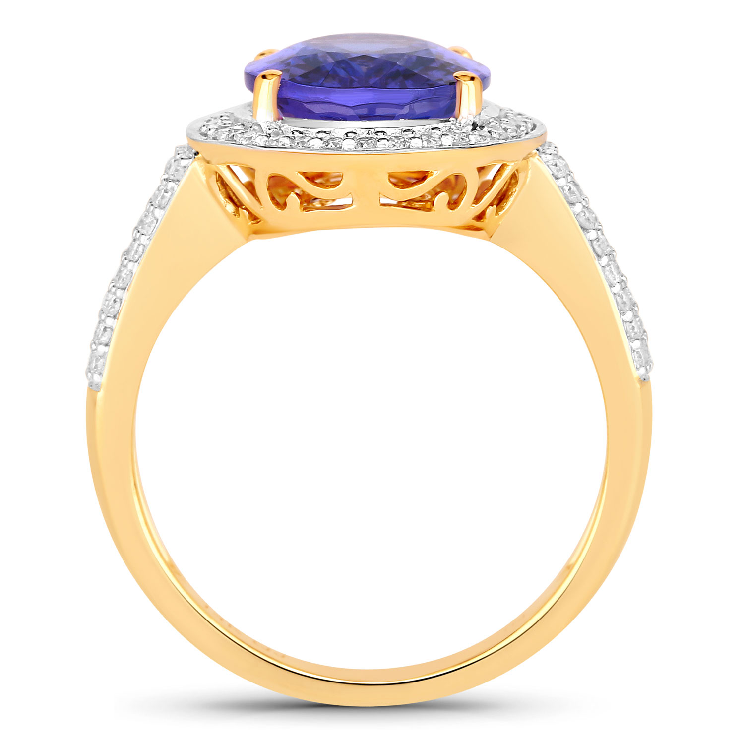 4.02 Carat Genuine Tanzanite and White Diamond 14K Yellow Gold Ring