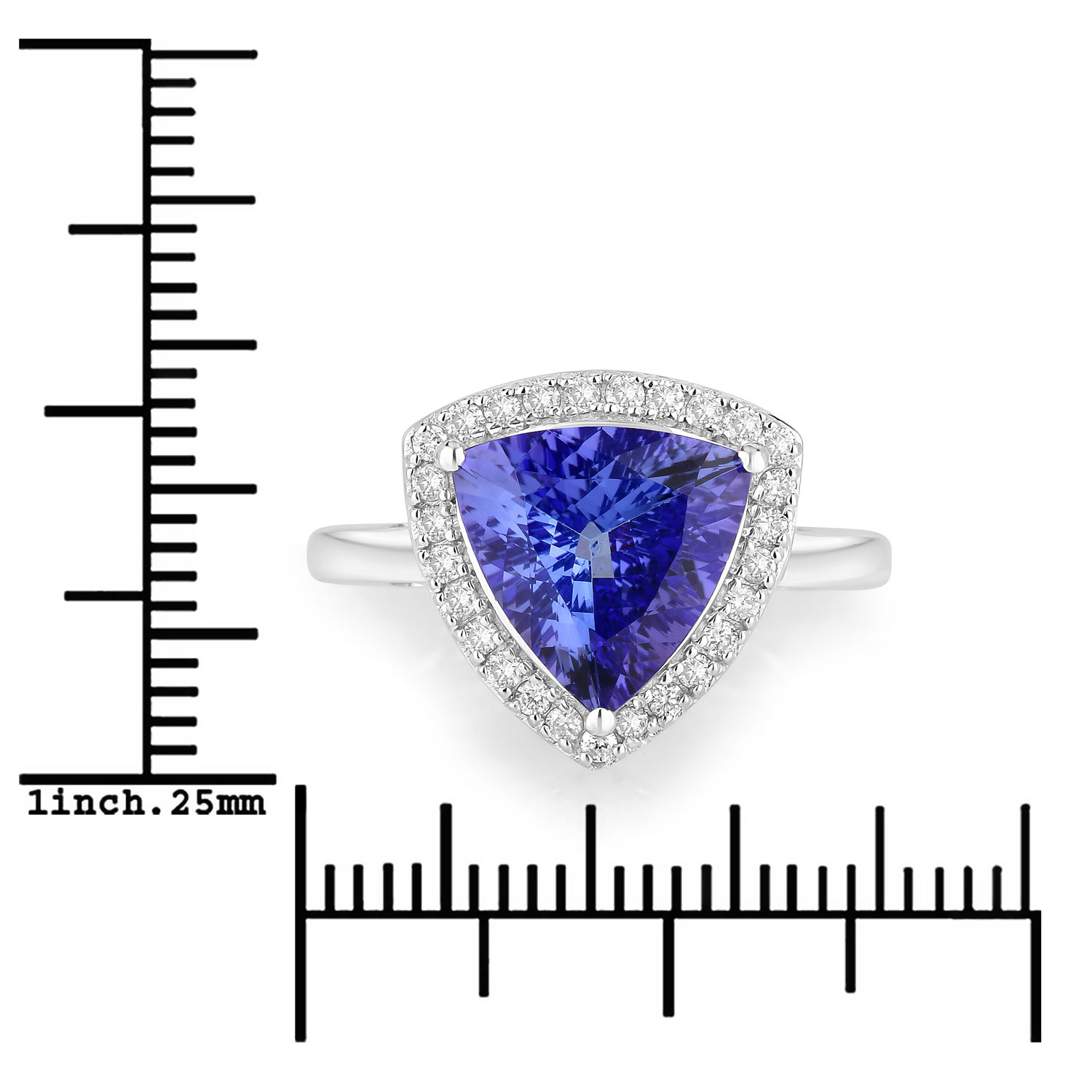 3.23 Carat Genuine Tanzanite and White Diamond 14K White Gold Ring