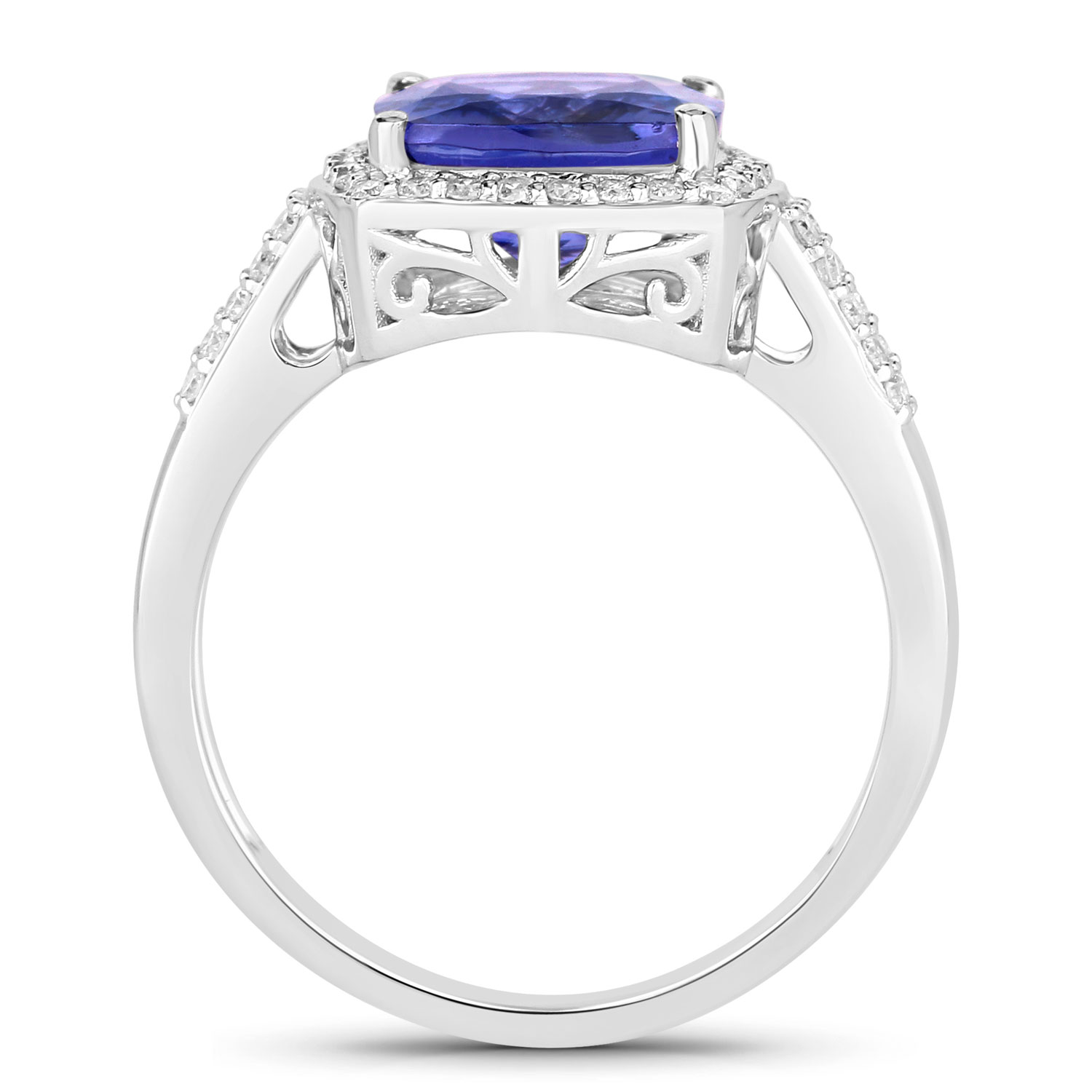 3.13 Carat Genuine Tanzanite and White Diamond 14K White Gold Ring