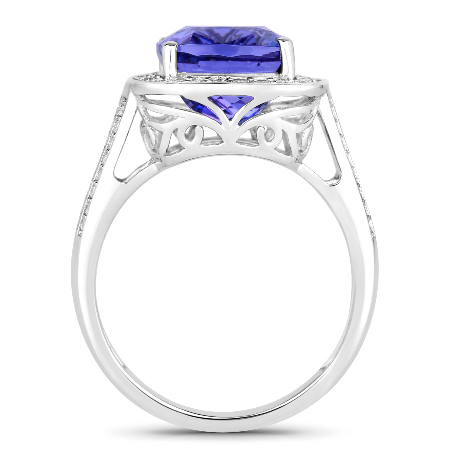 5.59 Carat Genuine Tanzanite and White Diamond 14K White Gold Ring