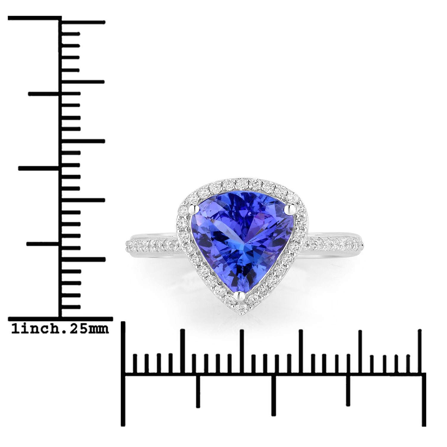 2.57 Carat Genuine Tanzanite and White Diamond 14K White Gold Ring