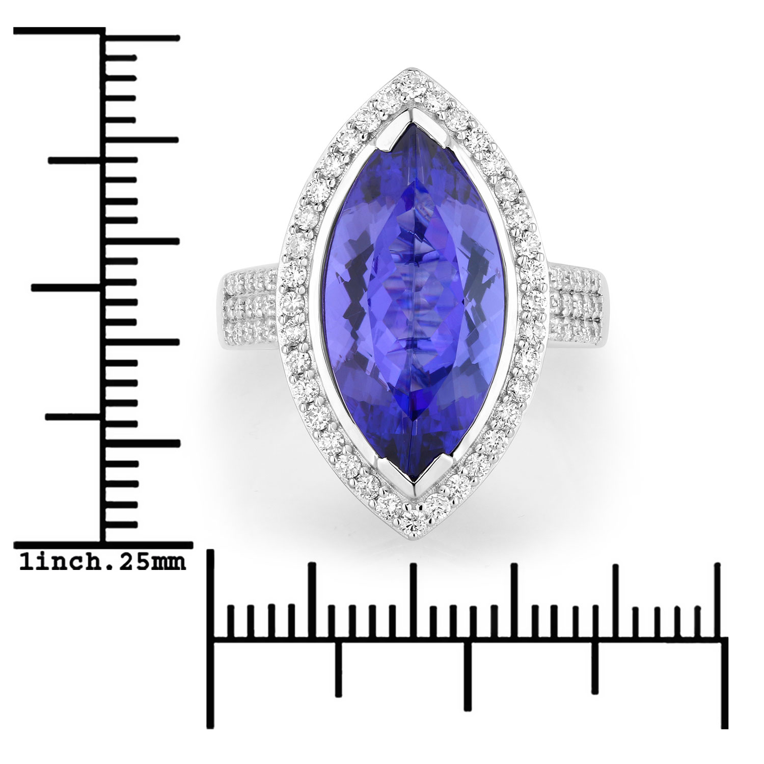 5.57 Carat Genuine Tanzanite and White Diamond 14K White Gold Ring