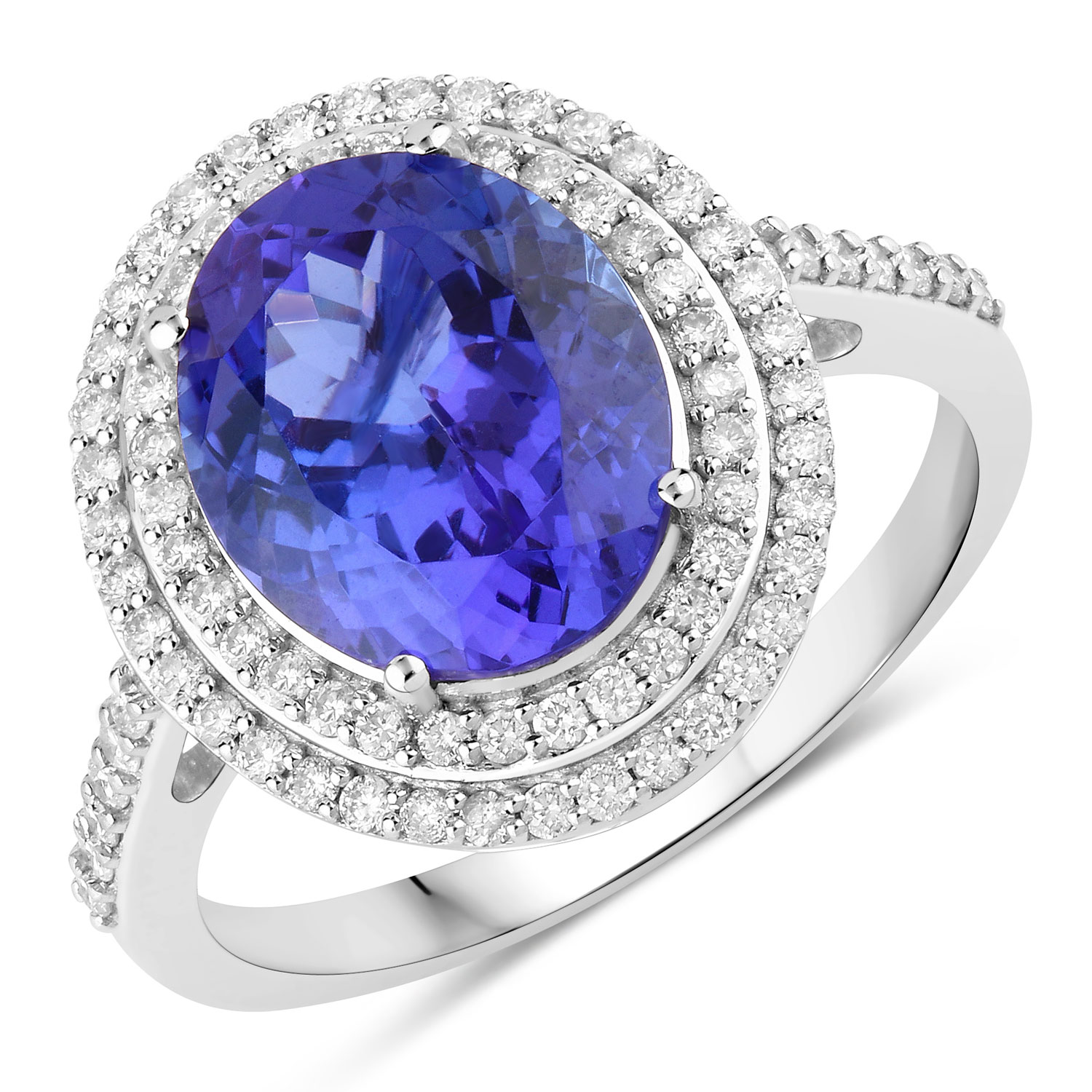 4.27 Carat Genuine Tanzanite and White Diamond 14K White Gold Ring