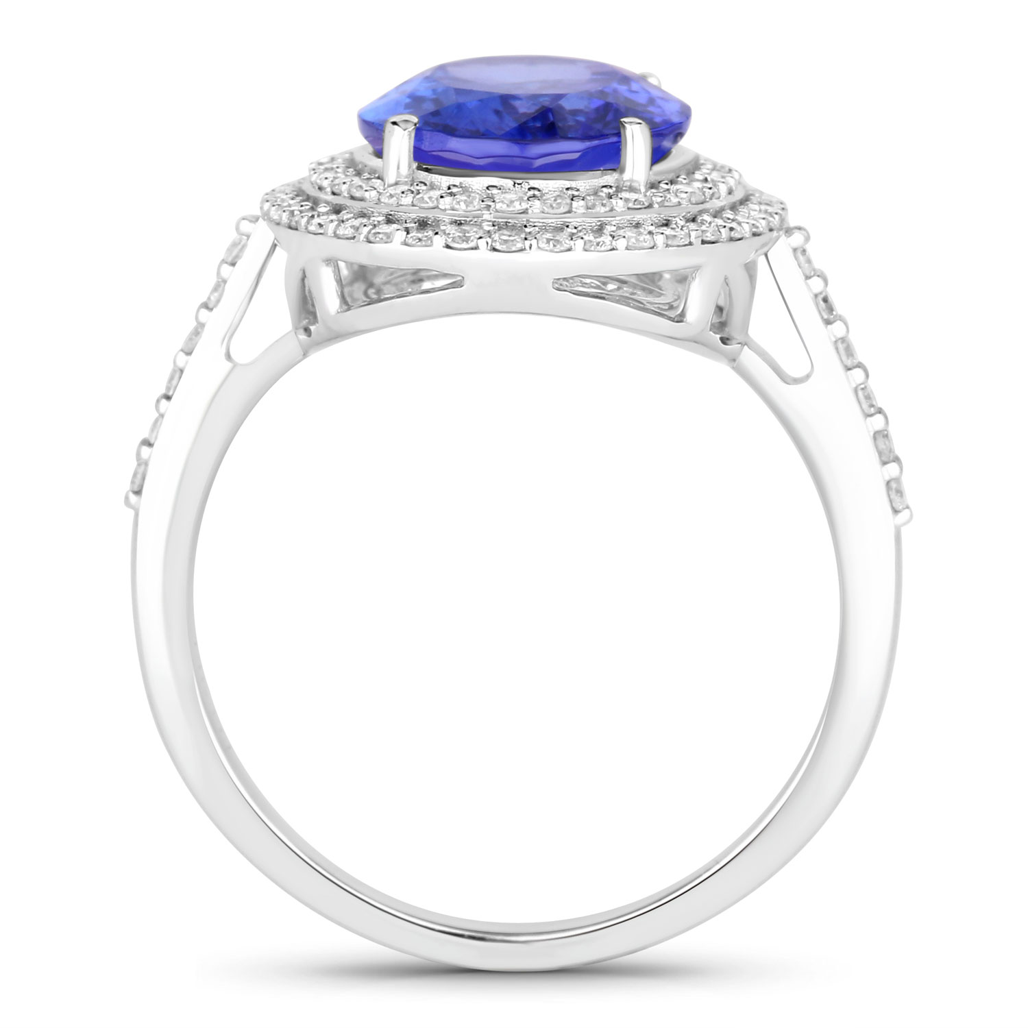 4.27 Carat Genuine Tanzanite and White Diamond 14K White Gold Ring