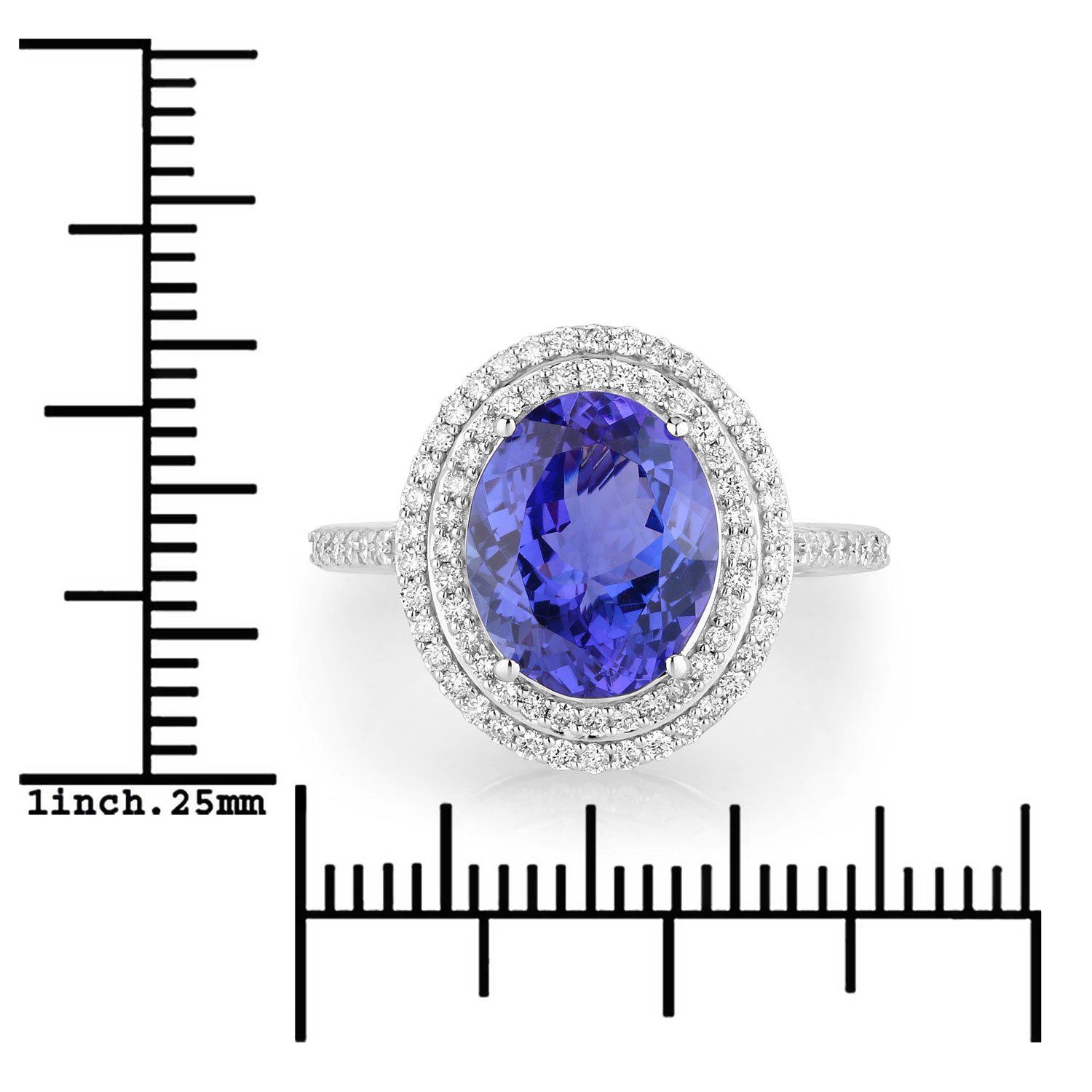 4.27 Carat Genuine Tanzanite and White Diamond 14K White Gold Ring
