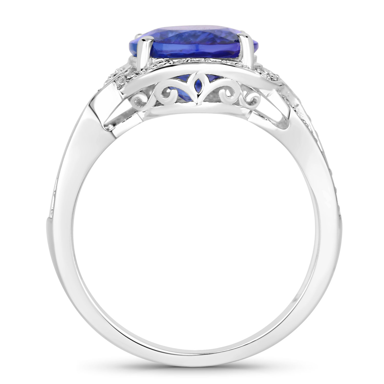 4.19 Carat Genuine Tanzanite and White Diamond 14K White Gold Ring