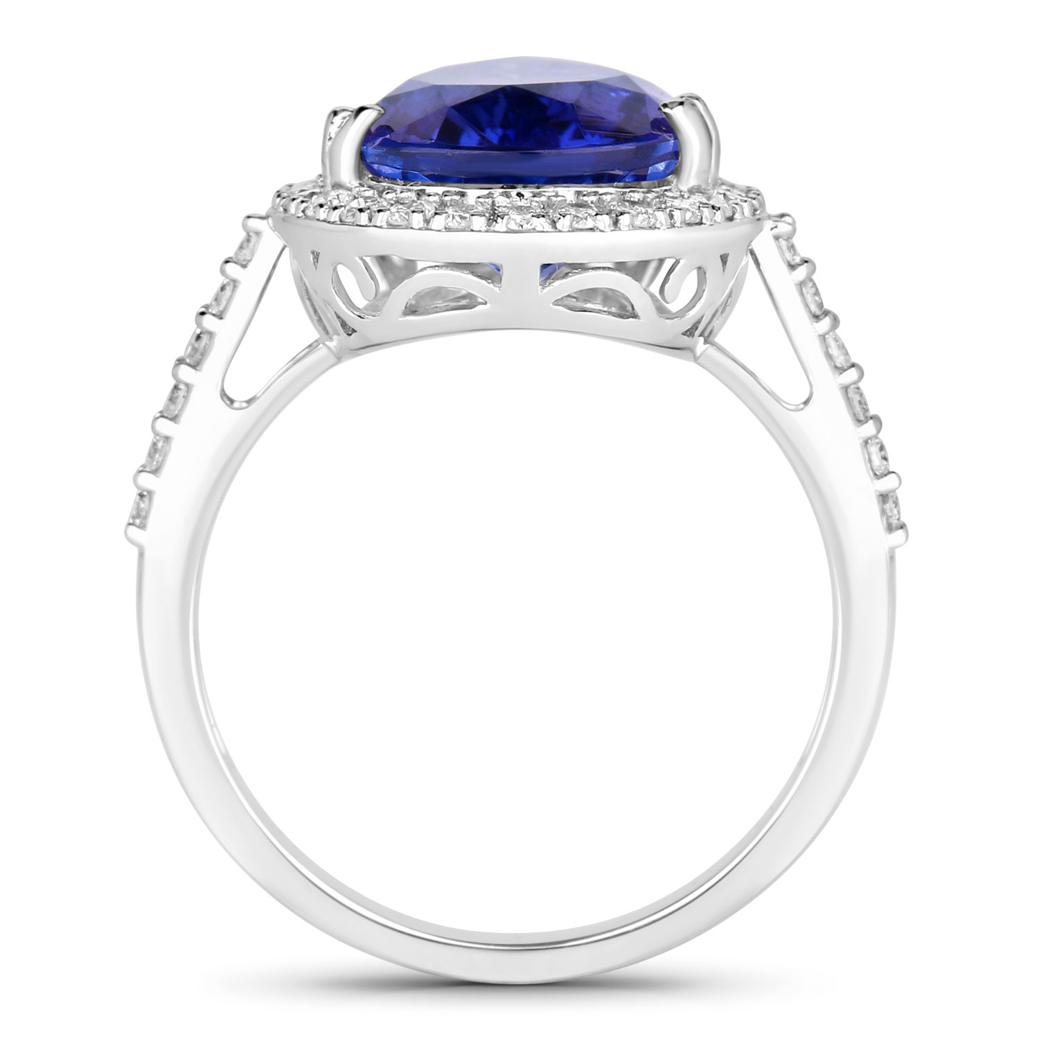 5.85 Carat Genuine Tanzanite and White Diamond 14K White Gold Ring
