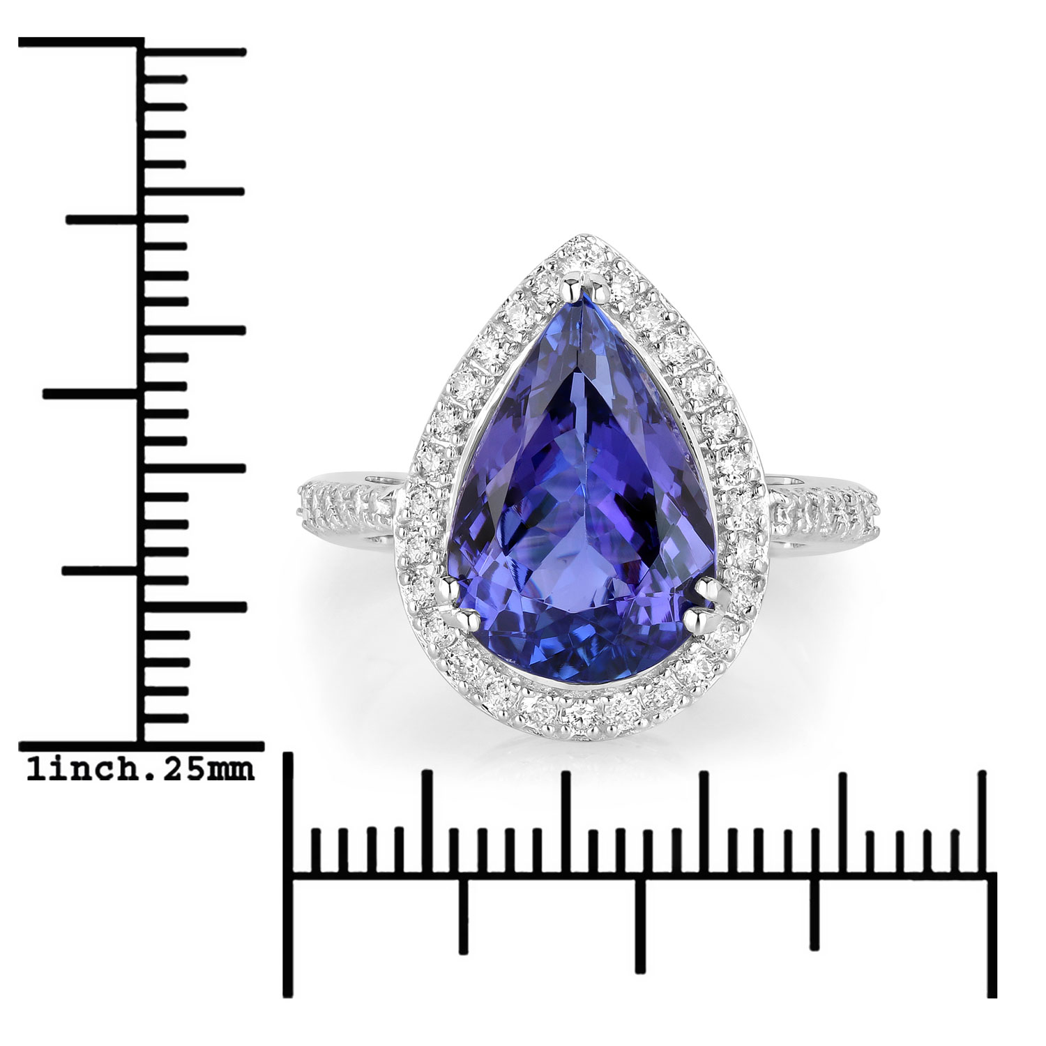 5.85 Carat Genuine Tanzanite and White Diamond 14K White Gold Ring