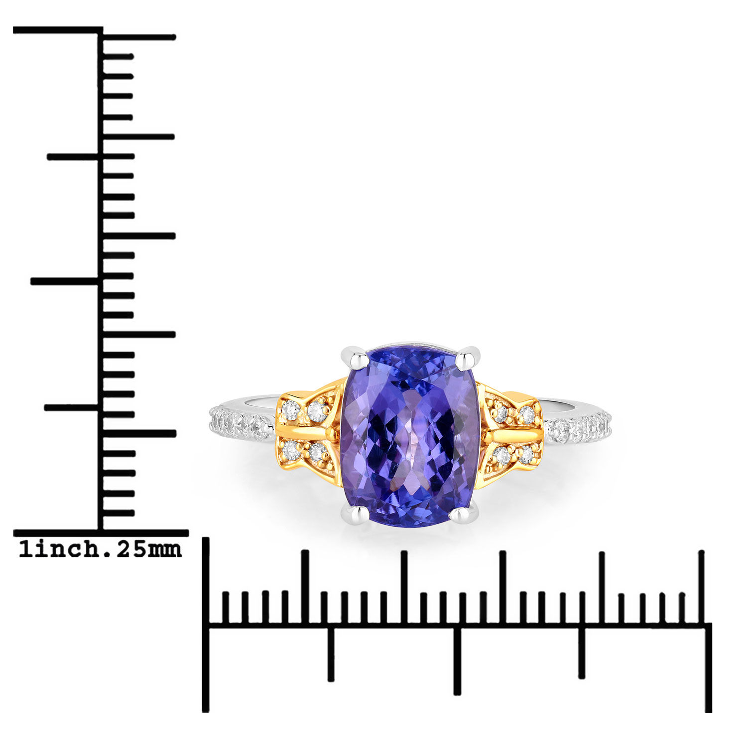 3.23 Carat Genuine Tanzanite and White Diamond 14K White Gold(Two-Tone) Ring