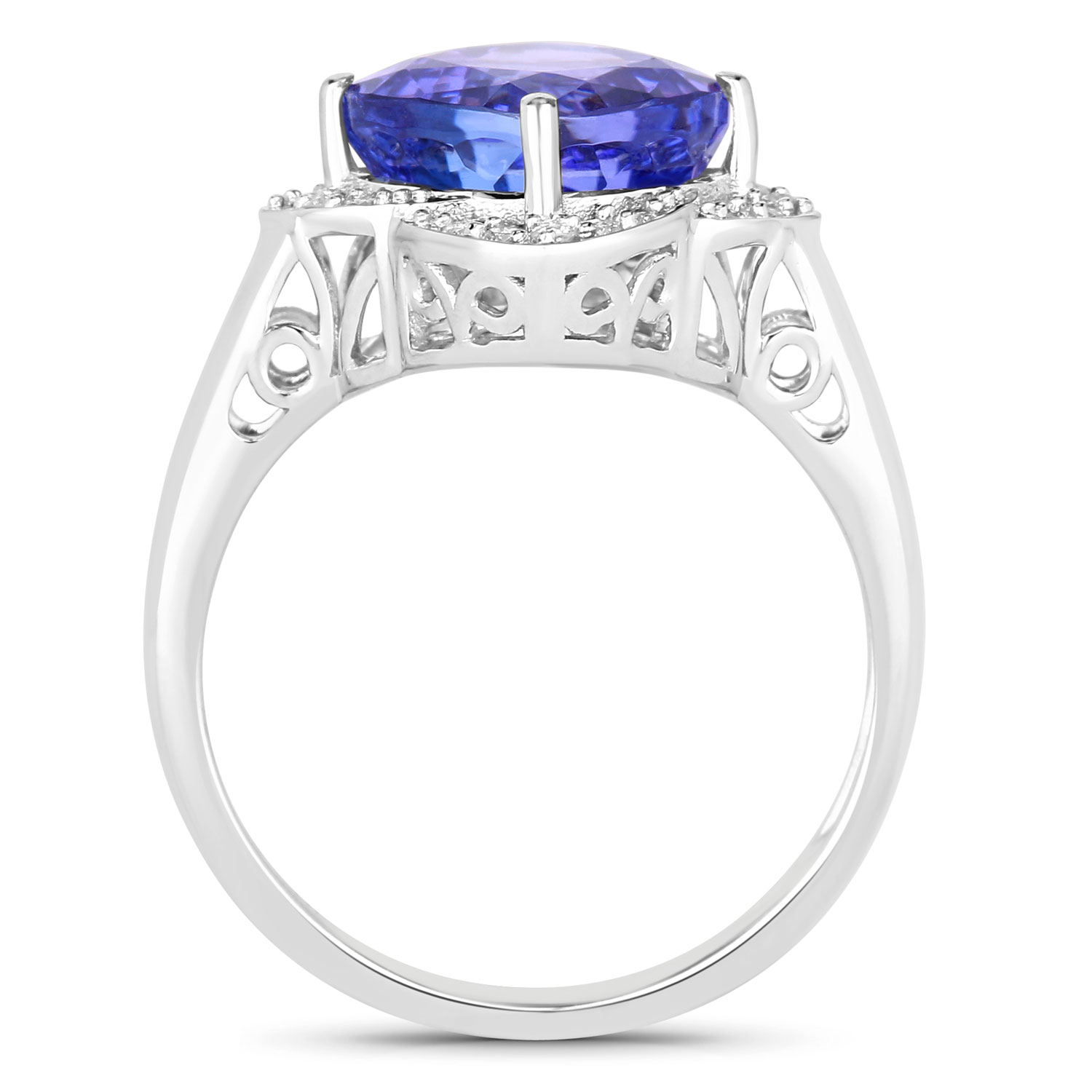 4.32 Carat Genuine Tanzanite and White Diamond 14K White Gold Ring