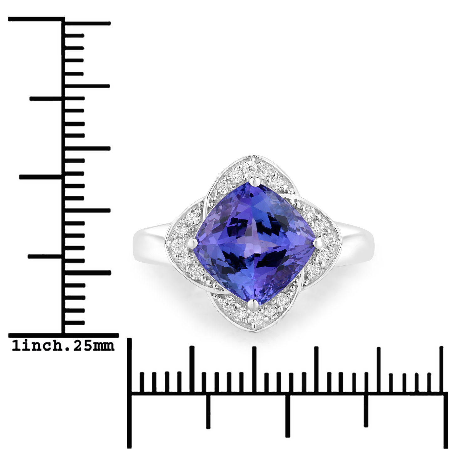 4.32 Carat Genuine Tanzanite and White Diamond 14K White Gold Ring