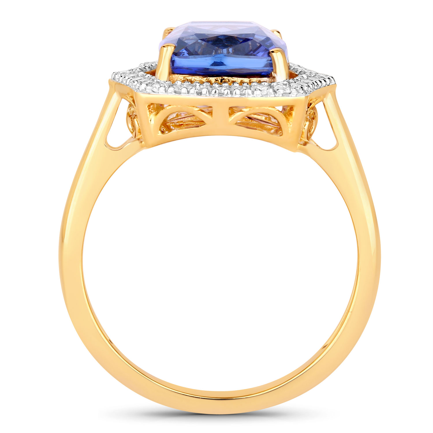3.91 Carat Genuine Tanzanite and White Diamond 14K Yellow Gold Ring