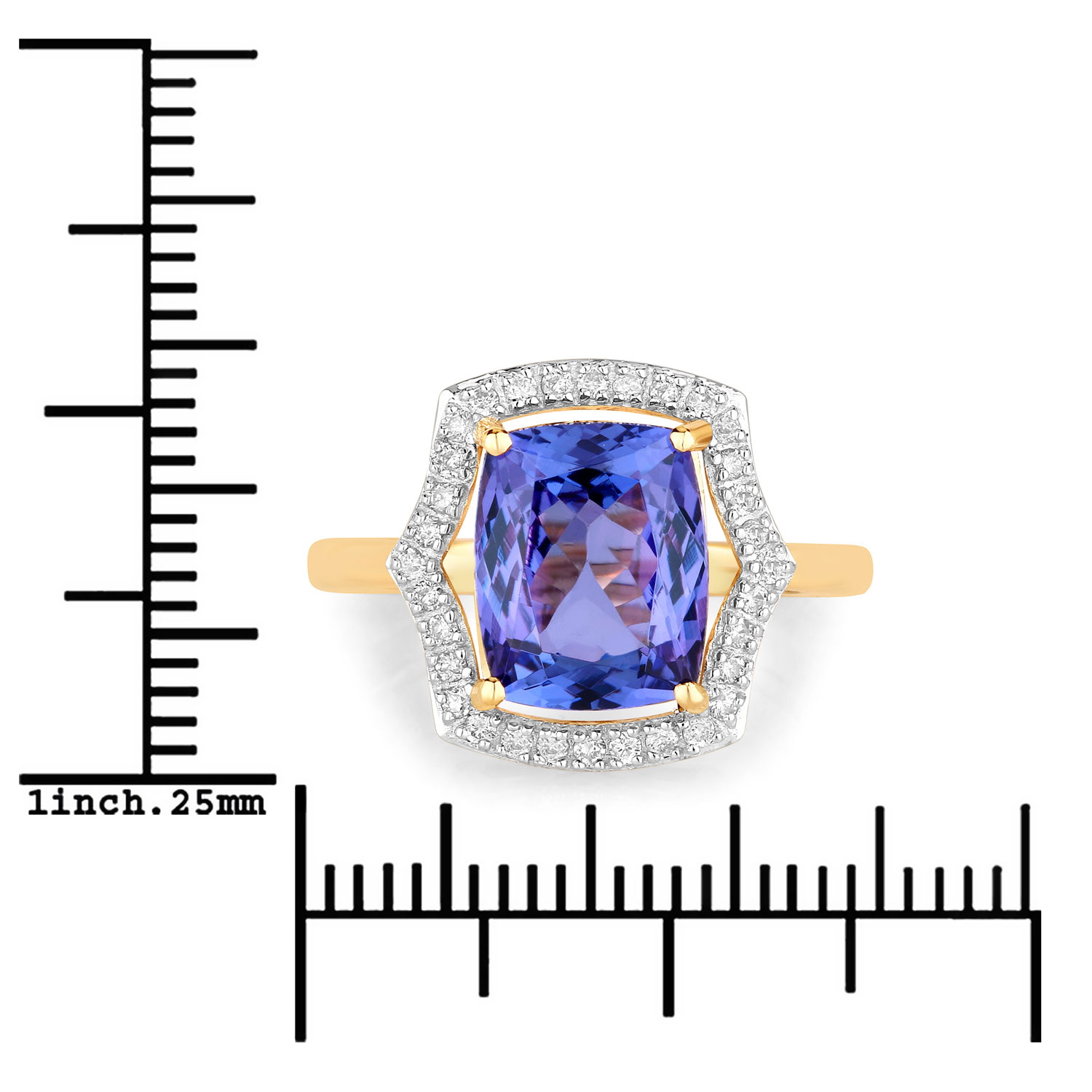 3.91 Carat Genuine Tanzanite and White Diamond 14K Yellow Gold Ring