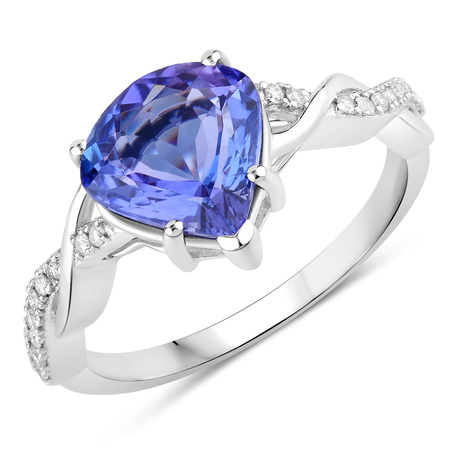 2.48 Carat Genuine Tanzanite and White Diamond 14K White Gold Ring
