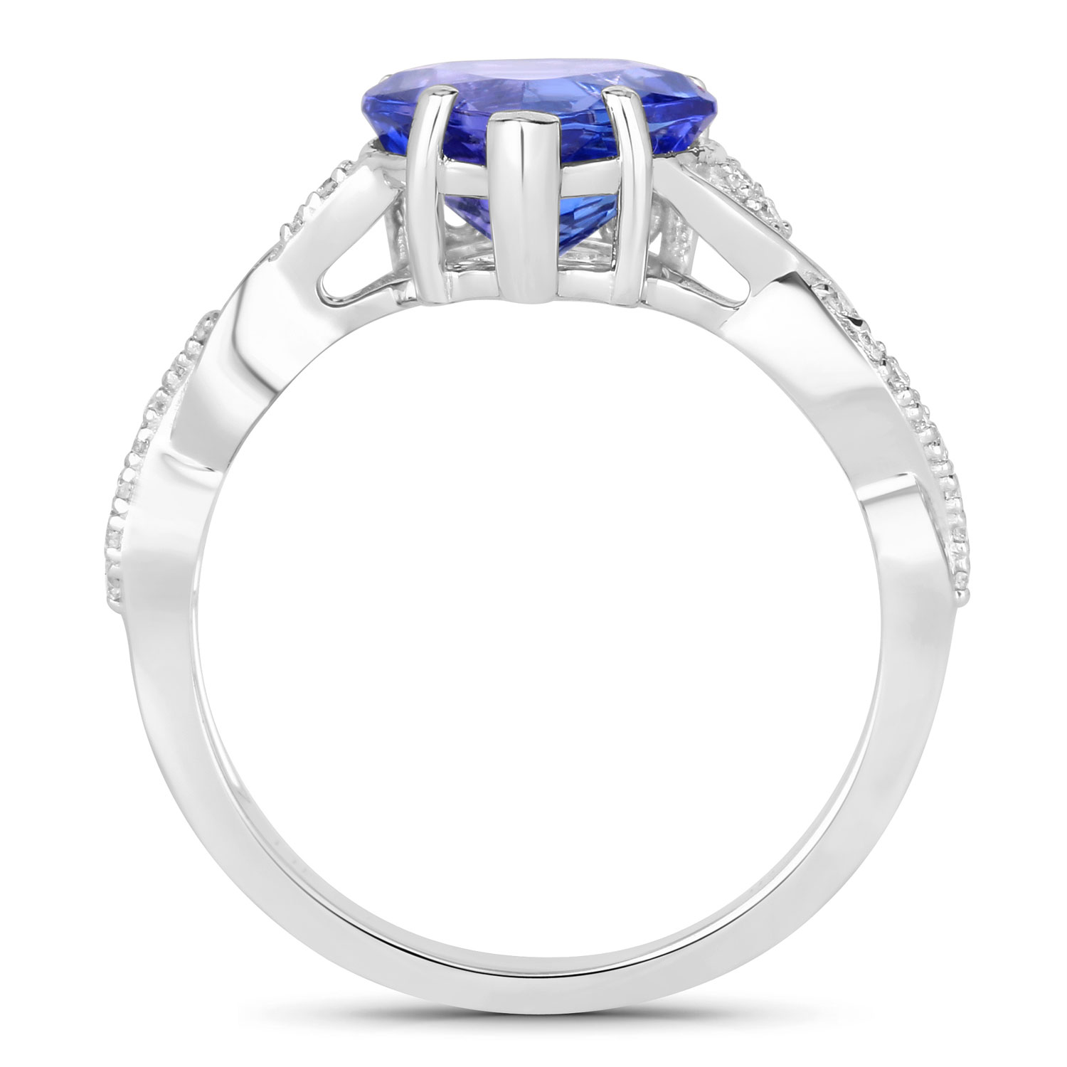 2.48 Carat Genuine Tanzanite and White Diamond 14K White Gold Ring
