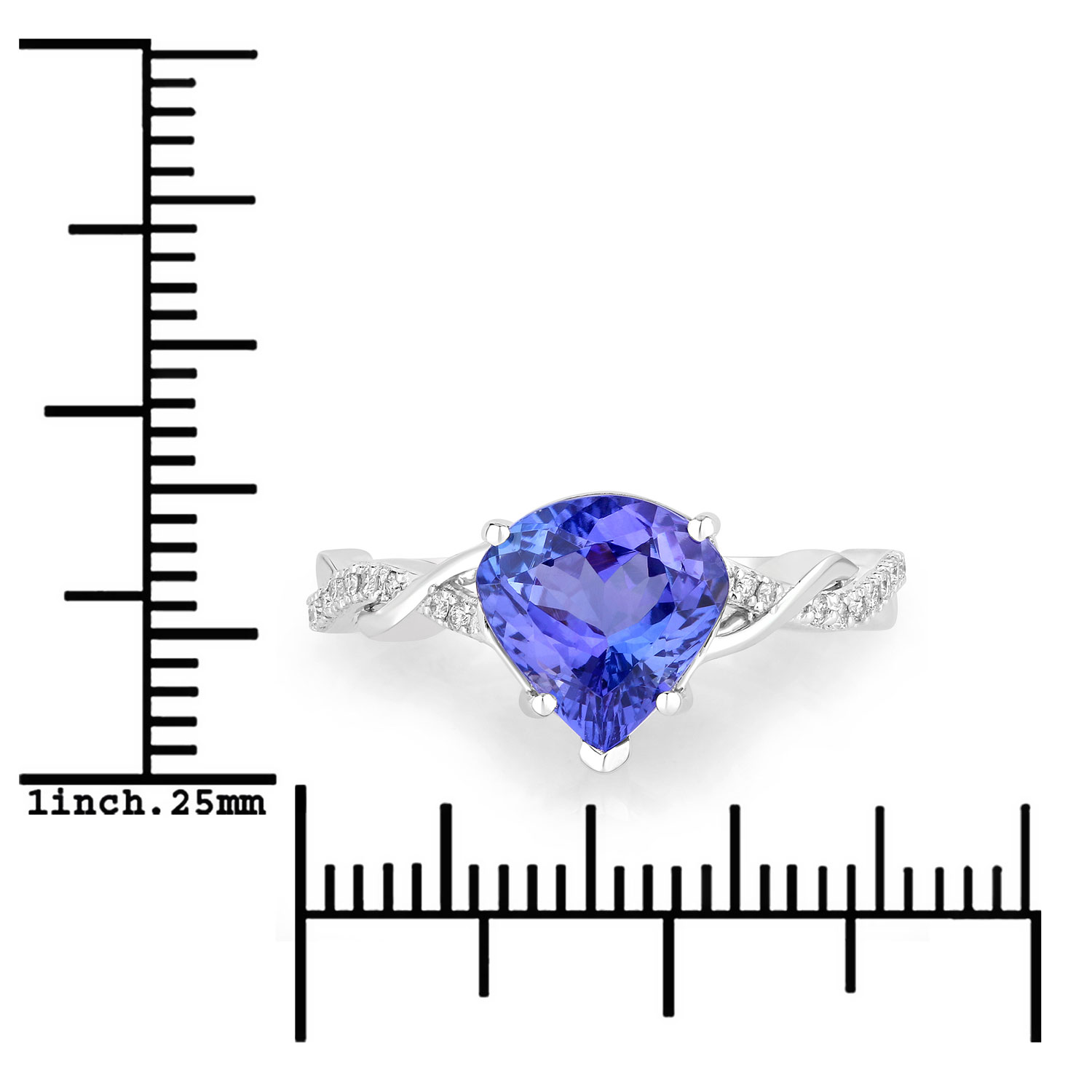 2.48 Carat Genuine Tanzanite and White Diamond 14K White Gold Ring
