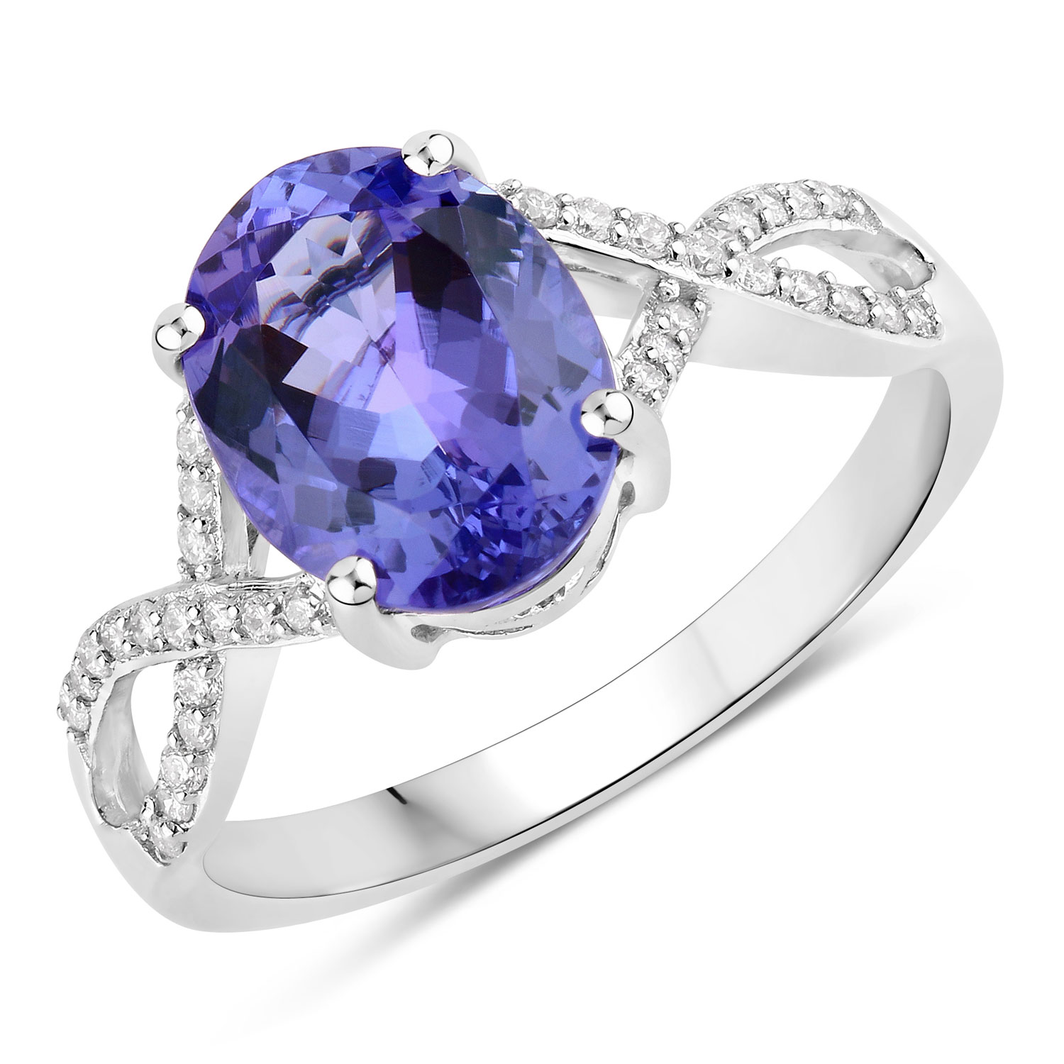 2.89 Carat Genuine Tanzanite and White Diamond 14K White Gold Ring