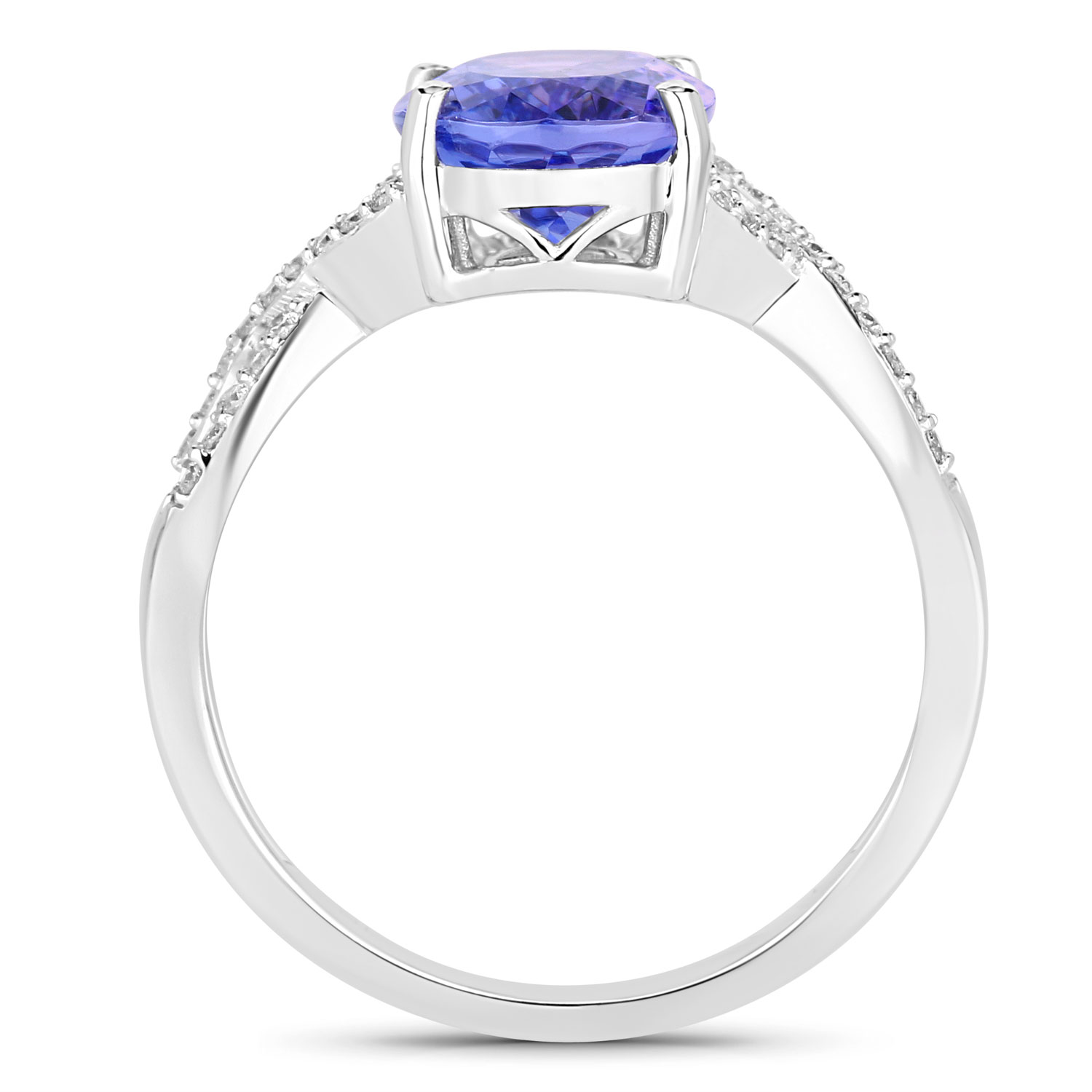 2.89 Carat Genuine Tanzanite and White Diamond 14K White Gold Ring