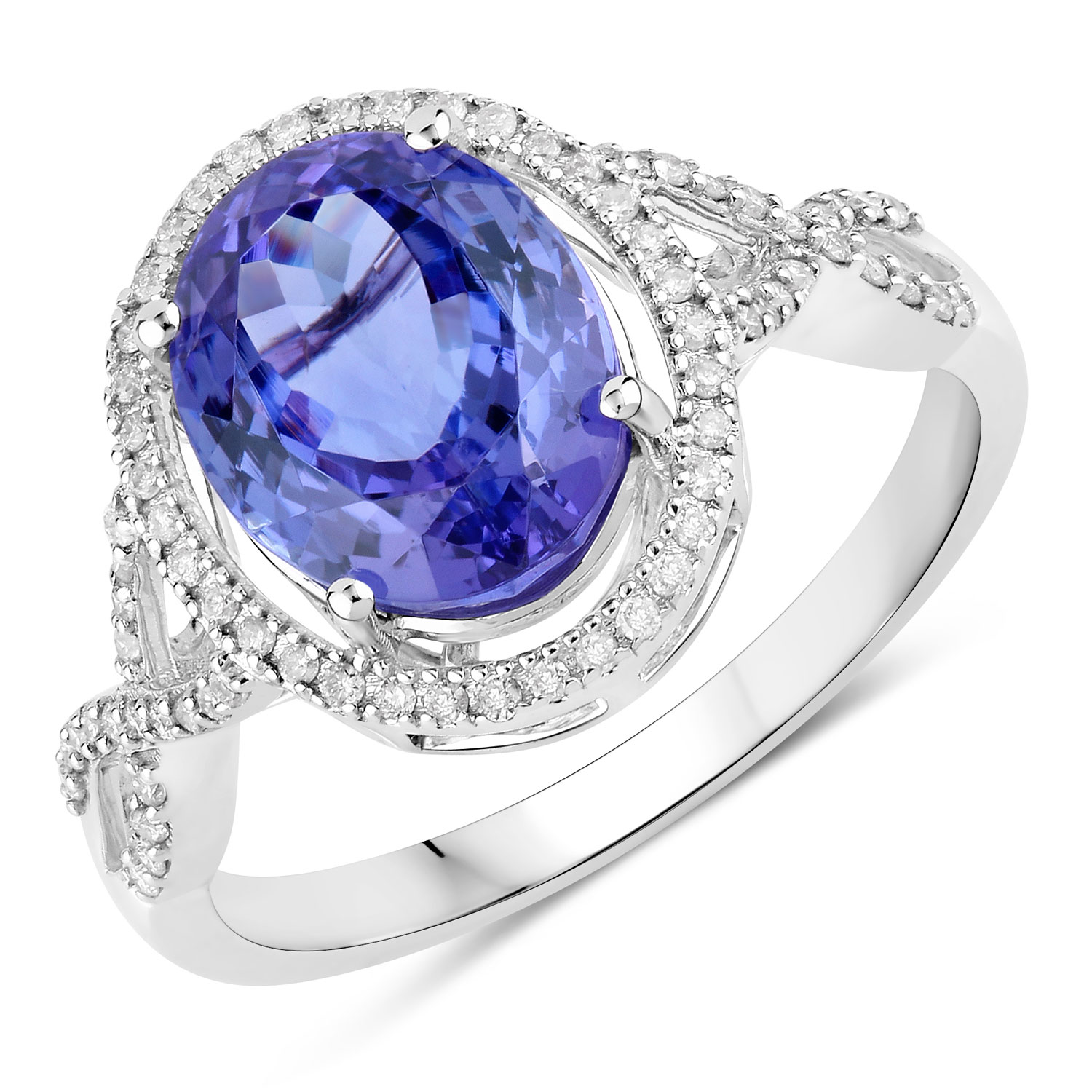 3.73 Carat Genuine Tanzanite and White Diamond 14K White Gold Ring