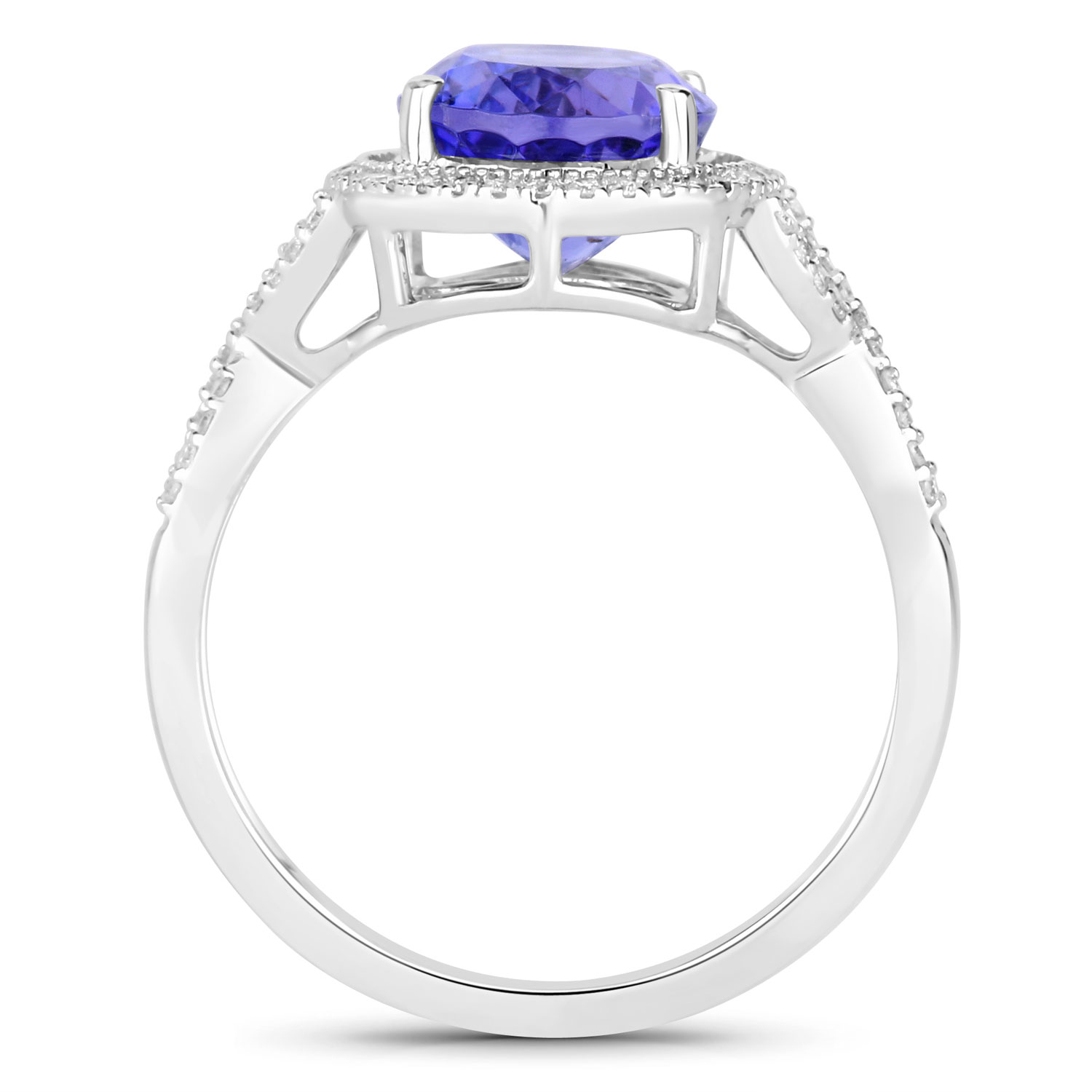 3.73 Carat Genuine Tanzanite and White Diamond 14K White Gold Ring