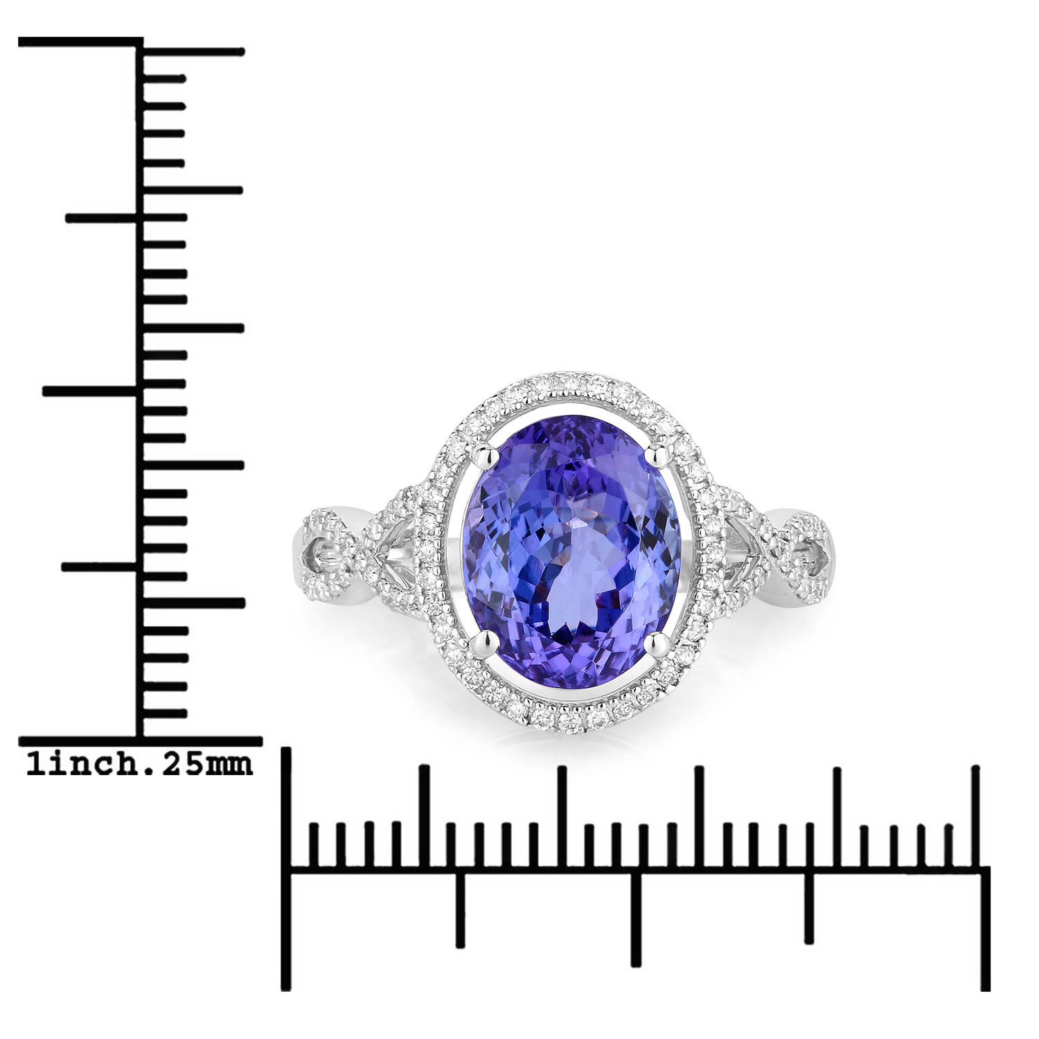 3.73 Carat Genuine Tanzanite and White Diamond 14K White Gold Ring
