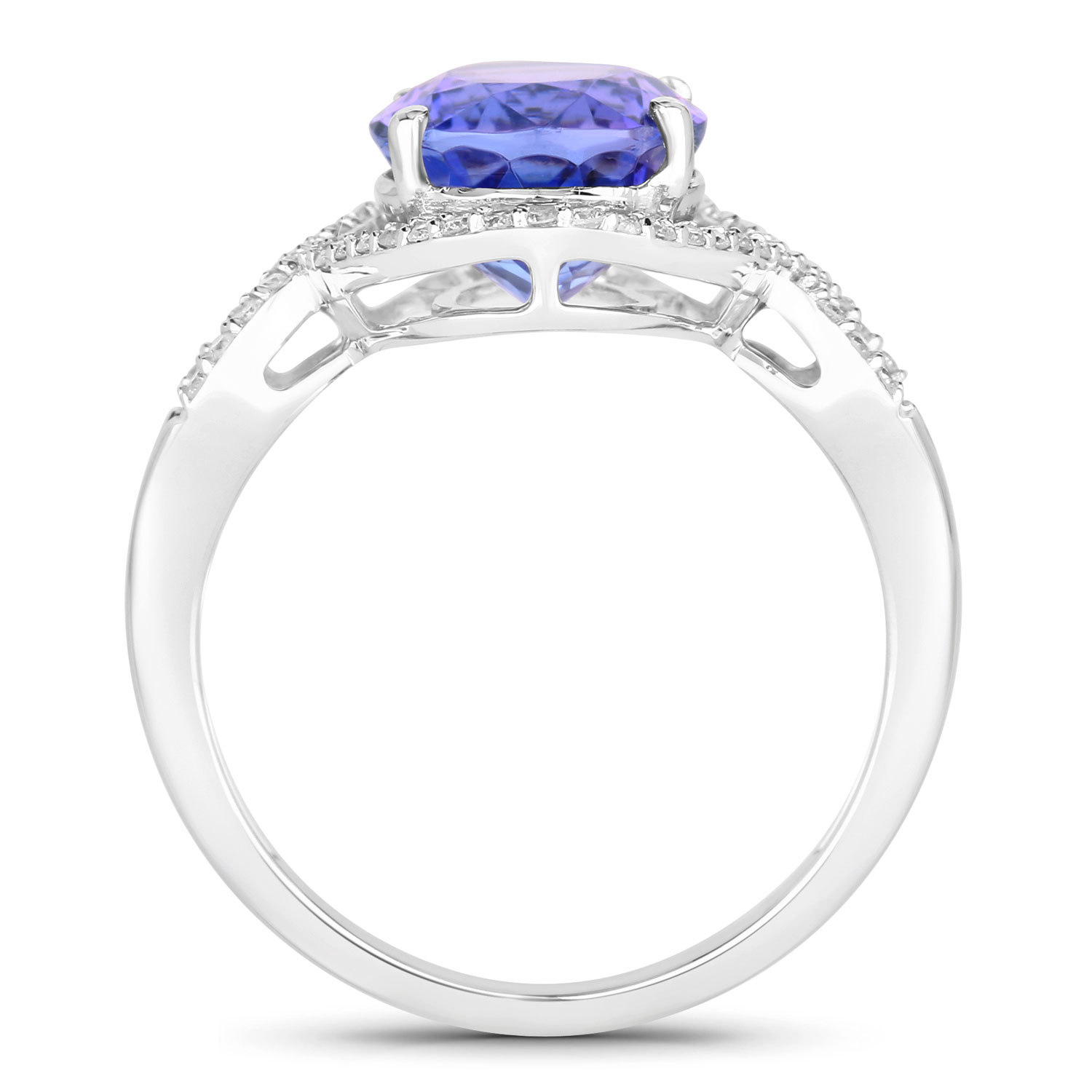 4.19 Carat Genuine Tanzanite and White Diamond 14K White Gold Ring