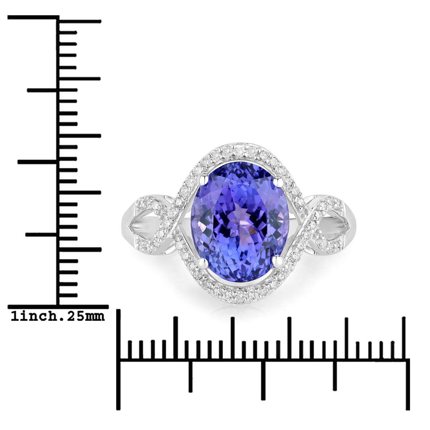 4.19 Carat Genuine Tanzanite and White Diamond 14K White Gold Ring
