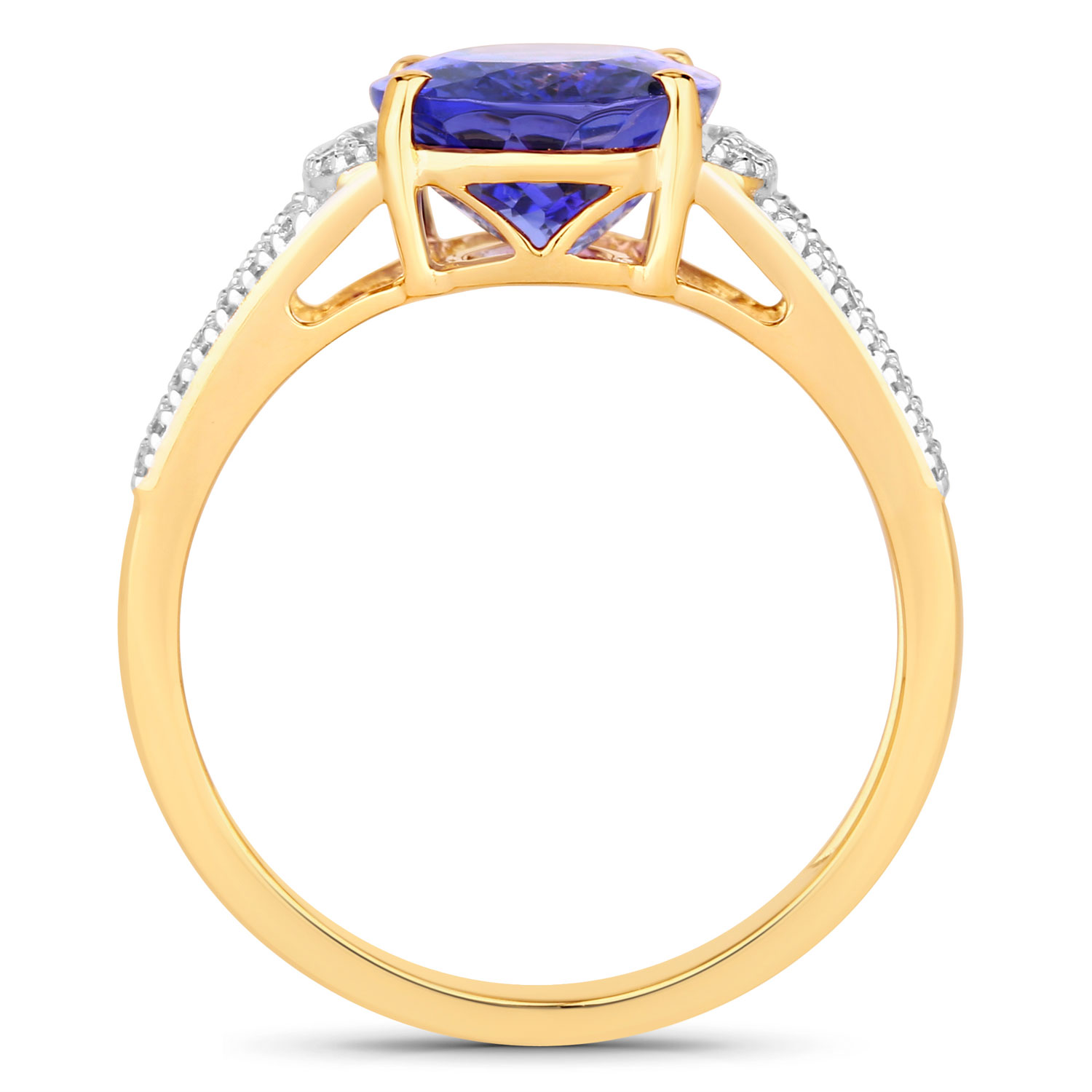 3.49 Carat Genuine Tanzanite and White Diamond 14K Yellow Gold Ring