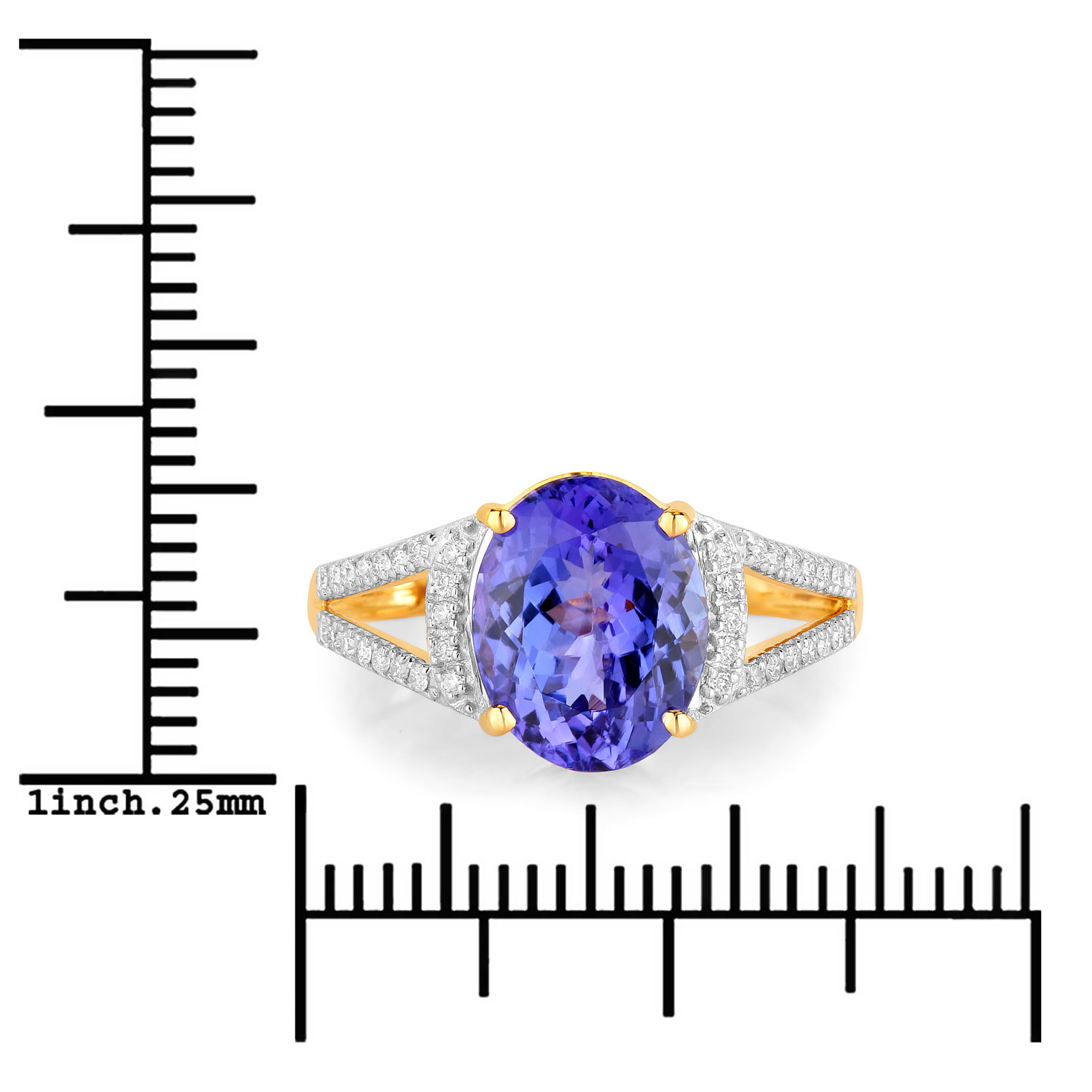3.49 Carat Genuine Tanzanite and White Diamond 14K Yellow Gold Ring