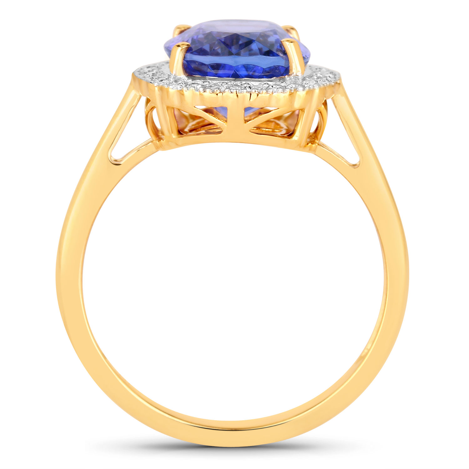 3.90 Carat Genuine Tanzanite and White Diamond 14K Yellow Gold Ring