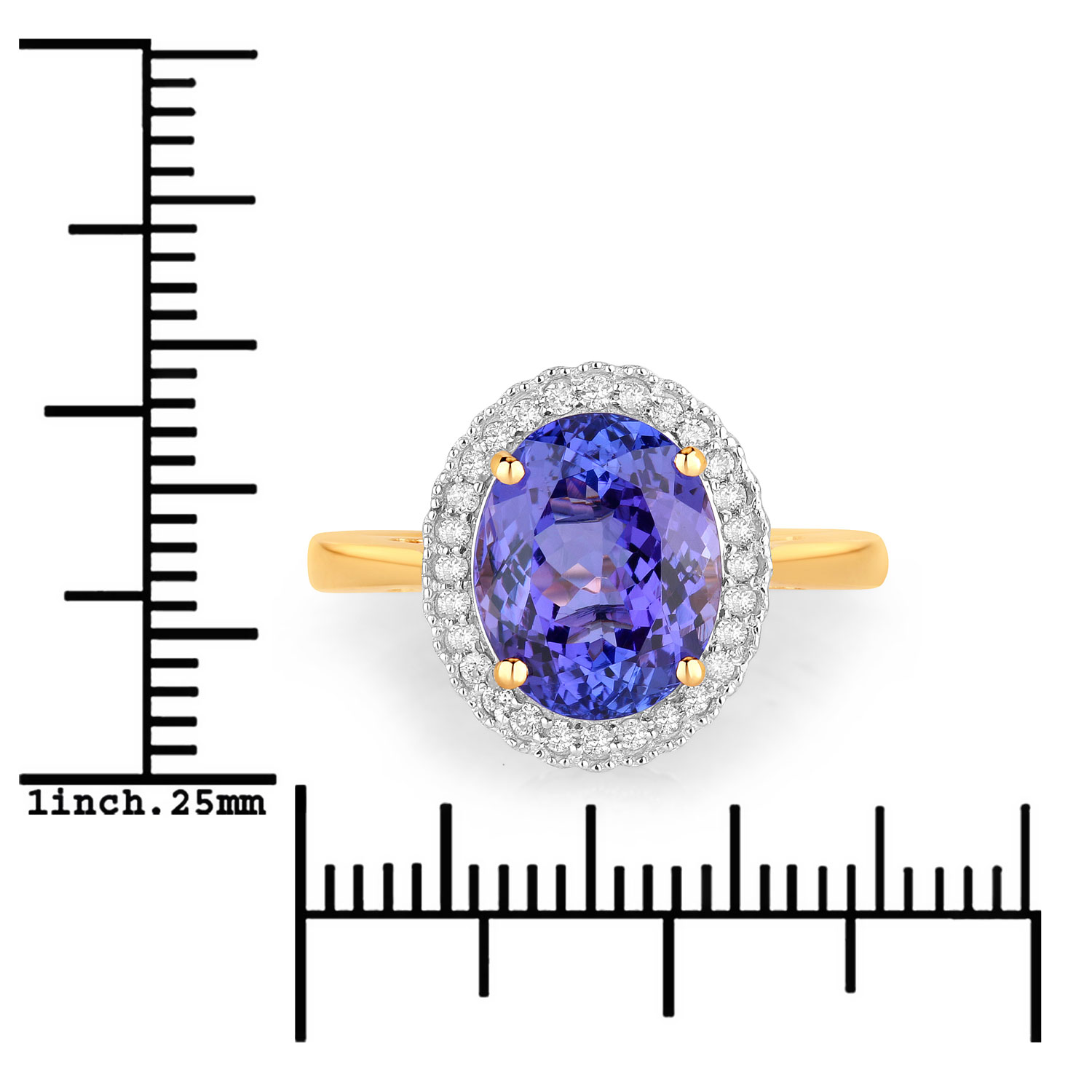 3.90 Carat Genuine Tanzanite and White Diamond 14K Yellow Gold Ring