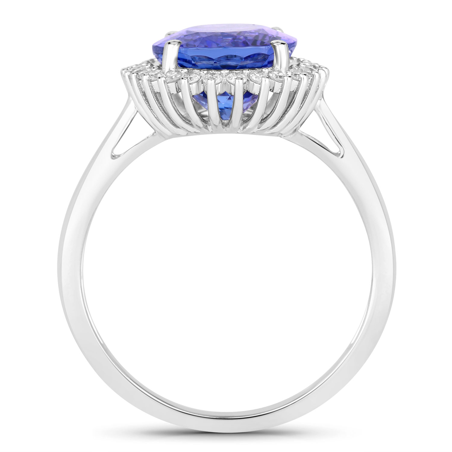3.94 Carat Genuine Tanzanite and White Diamond 14K White Gold Ring
