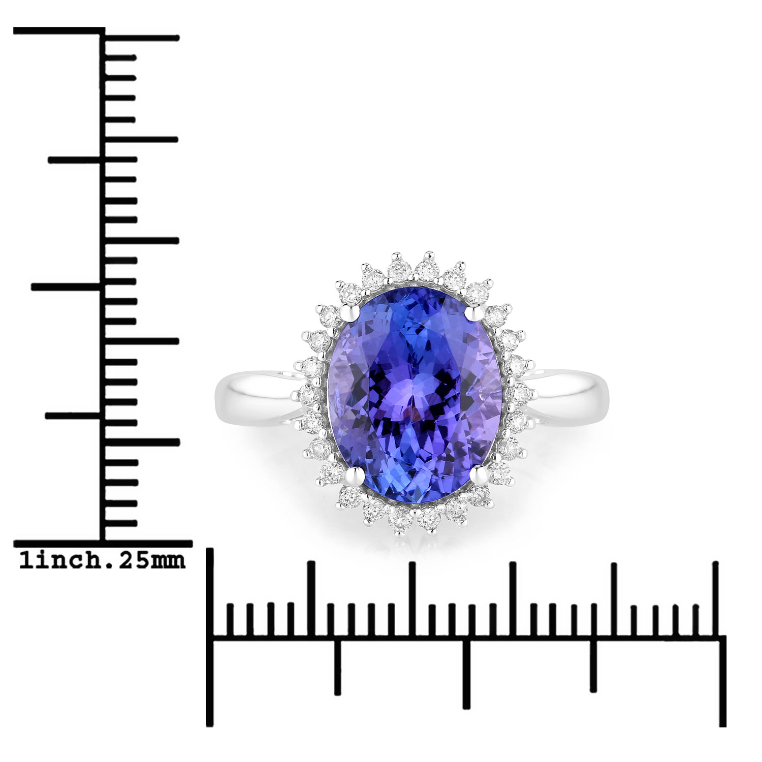 3.94 Carat Genuine Tanzanite and White Diamond 14K White Gold Ring