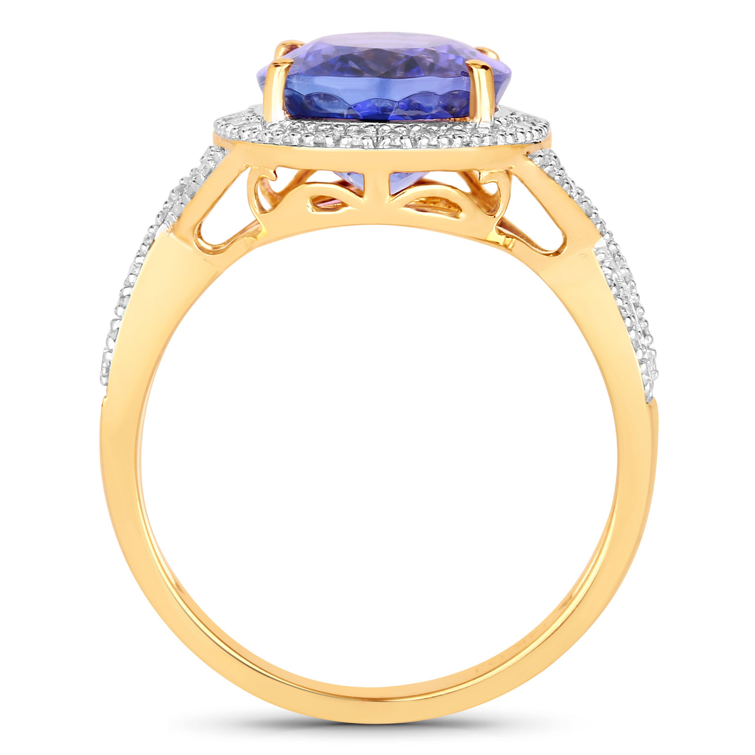 4.76 Carat Genuine Tanzanite and White Diamond 14K Yellow Gold Ring