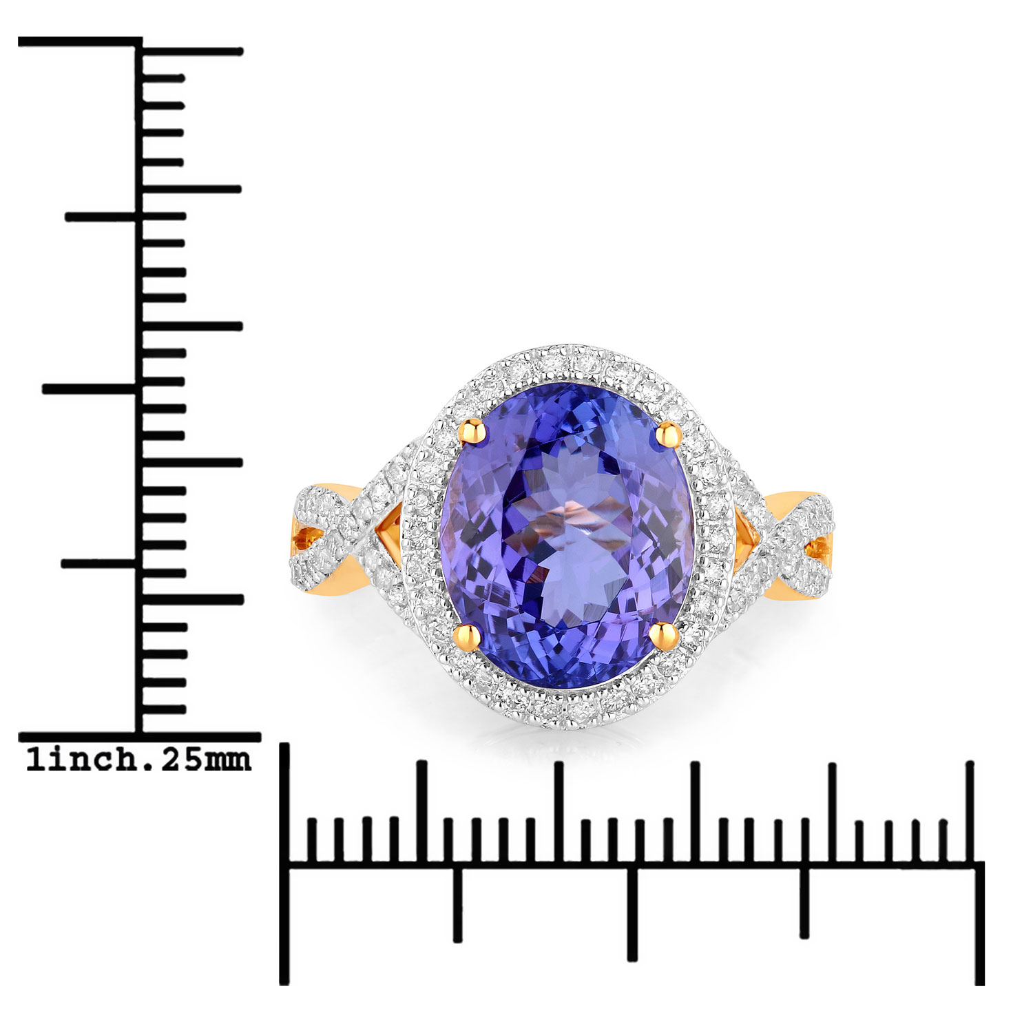 4.76 Carat Genuine Tanzanite and White Diamond 14K Yellow Gold Ring