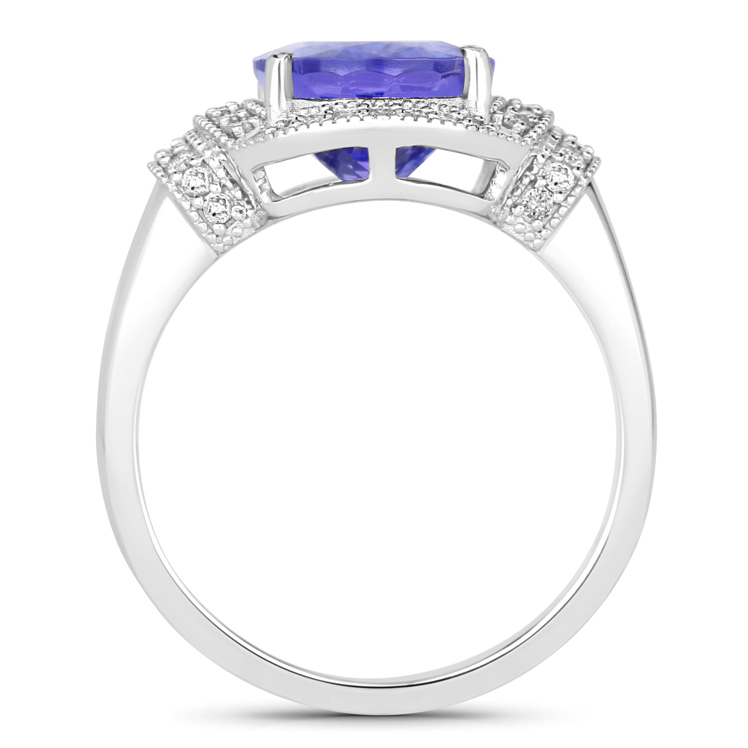 4.31 Carat Genuine Tanzanite and White Diamond 14K White Gold Ring