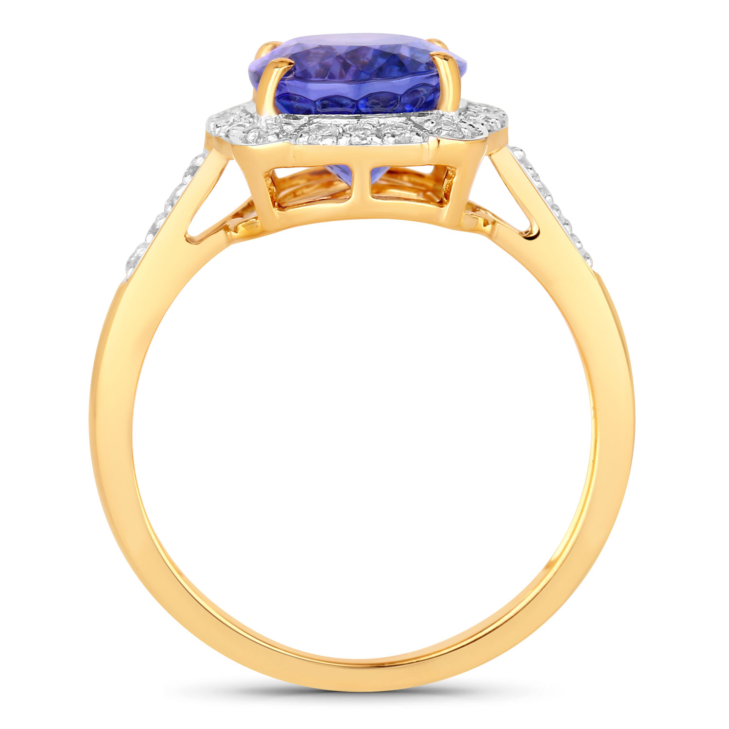 4.17 Carat Genuine Tanzanite and White Diamond 14K Yellow Gold Ring
