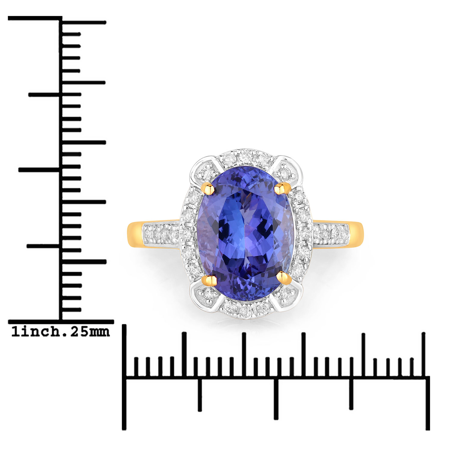 4.17 Carat Genuine Tanzanite and White Diamond 14K Yellow Gold Ring