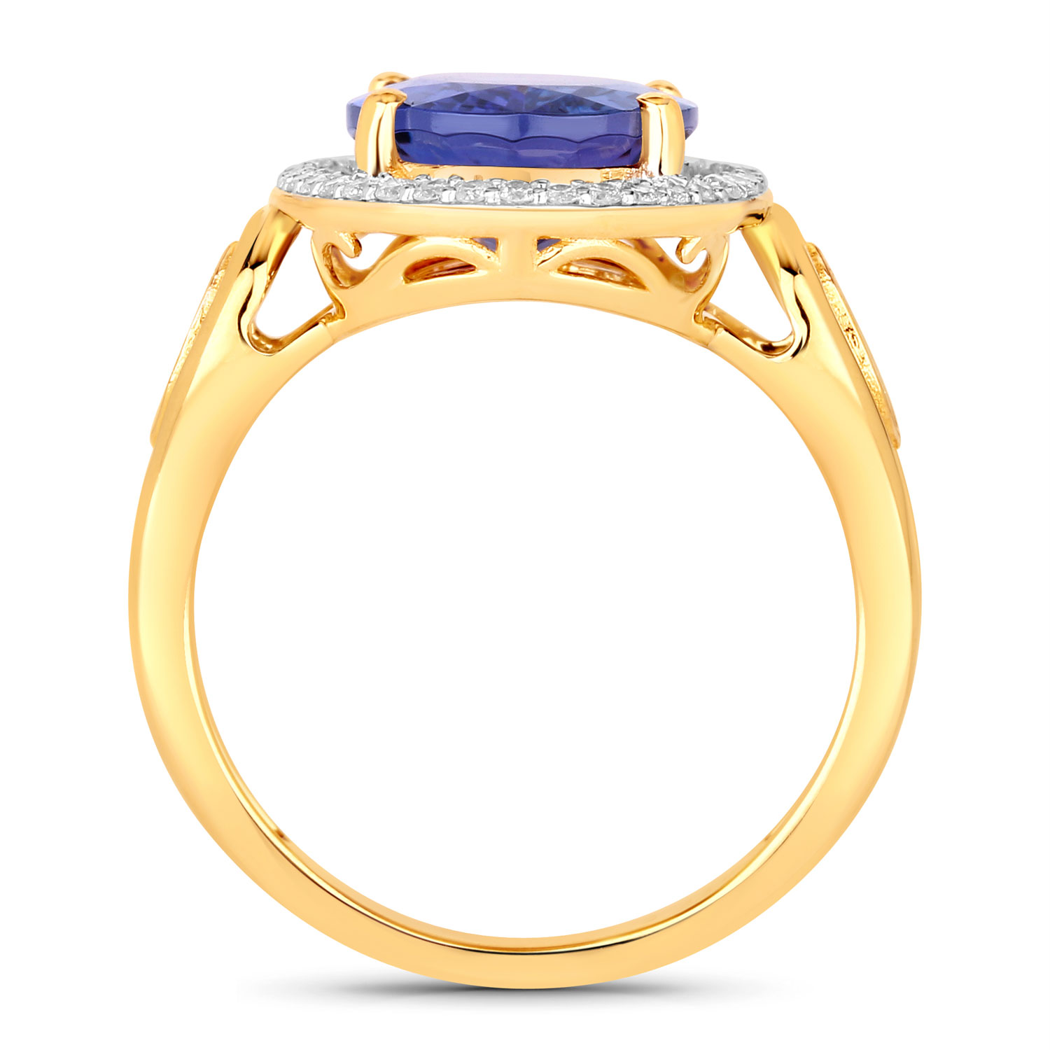 4.08 Carat Genuine Tanzanite and White Diamond 14K Yellow Gold Ring