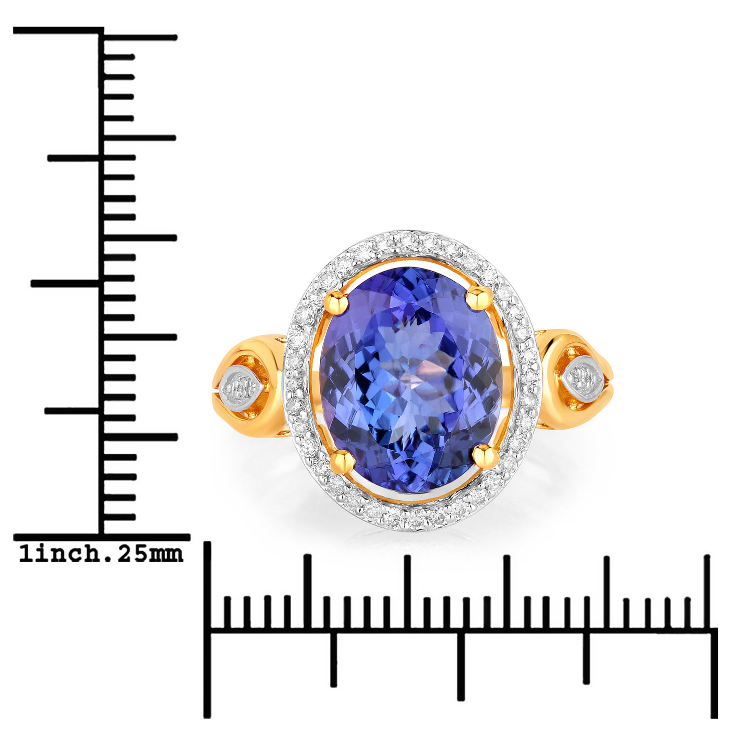 4.08 Carat Genuine Tanzanite and White Diamond 14K Yellow Gold Ring