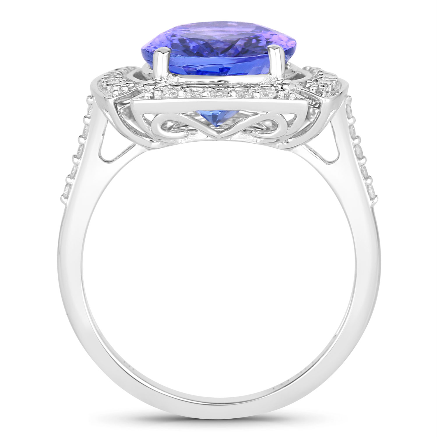 5.11 Carat Genuine Tanzanite and White Diamond 14K White Gold Ring