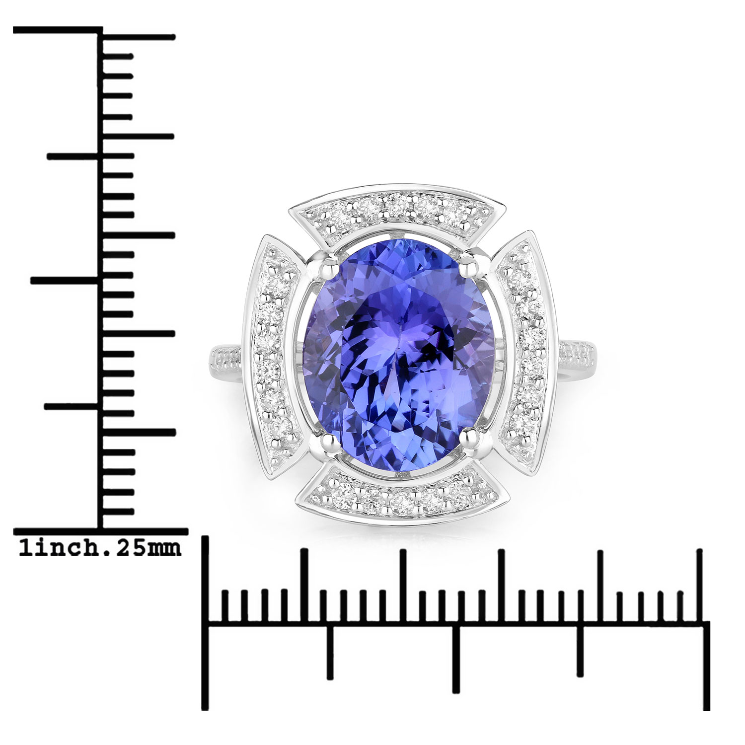 5.11 Carat Genuine Tanzanite and White Diamond 14K White Gold Ring