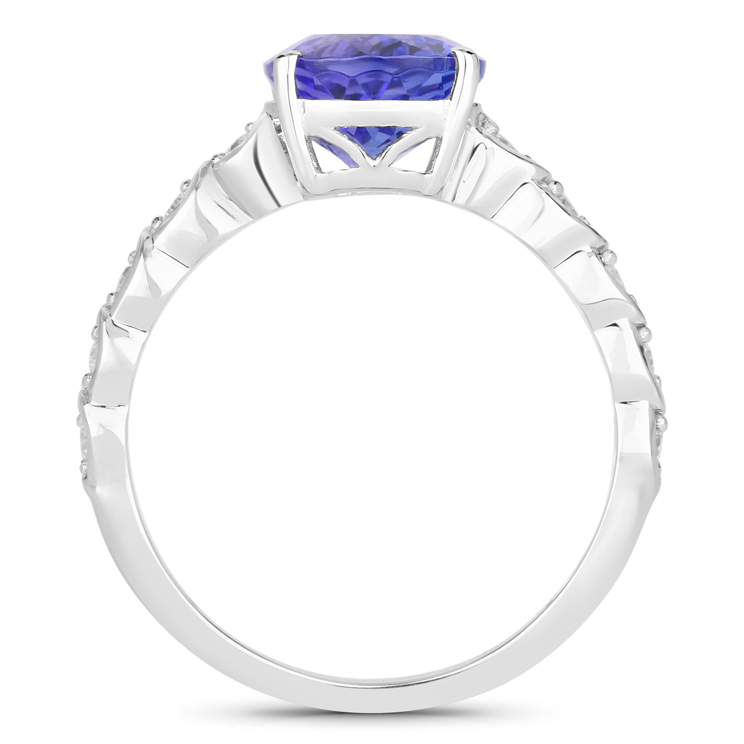 3.19 Carat Genuine Tanzanite and White Diamond 14K White Gold Ring