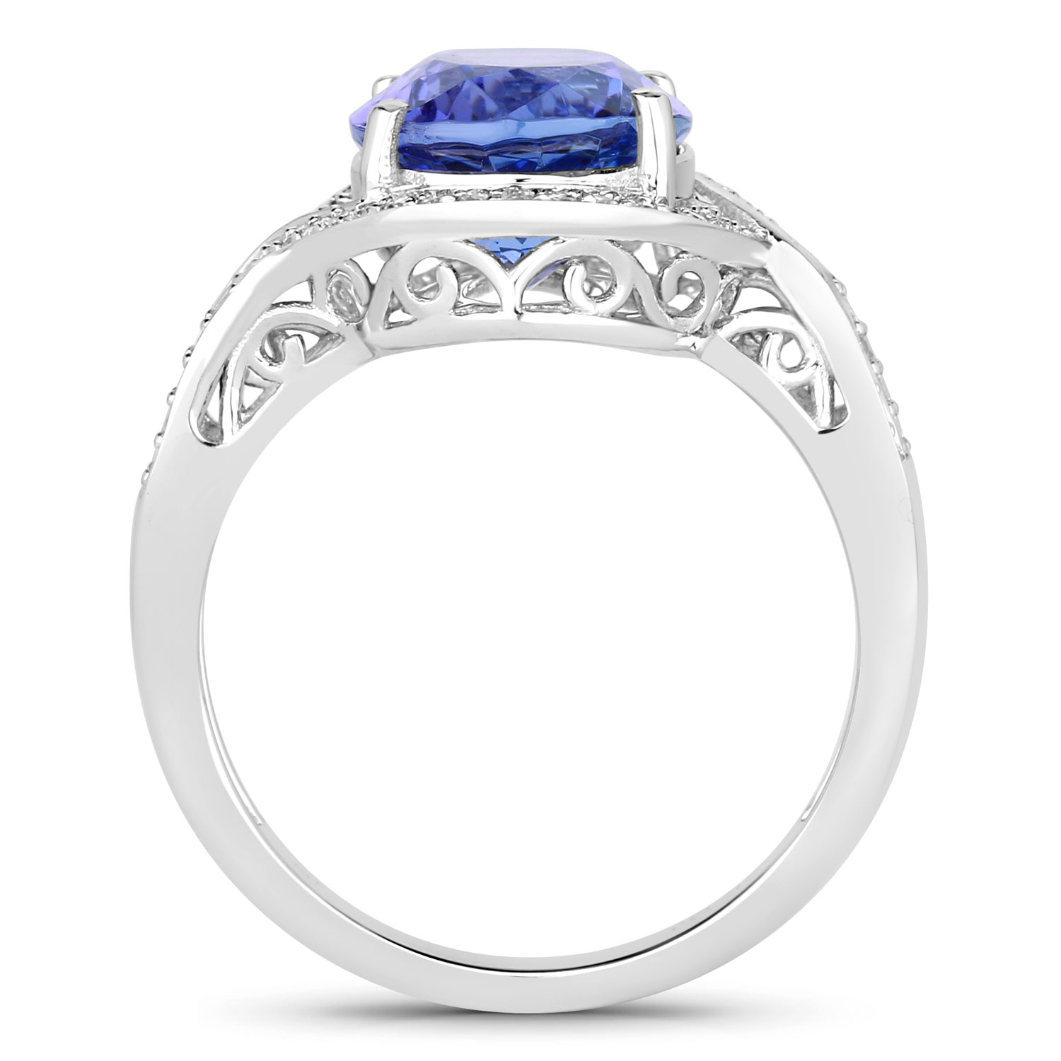 4.51 Carat Genuine Tanzanite and White Diamond 14K White Gold Ring