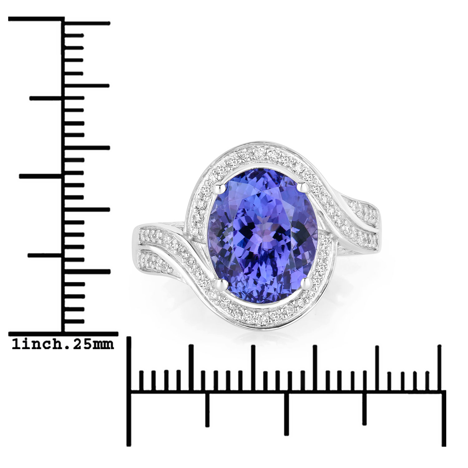 4.51 Carat Genuine Tanzanite and White Diamond 14K White Gold Ring