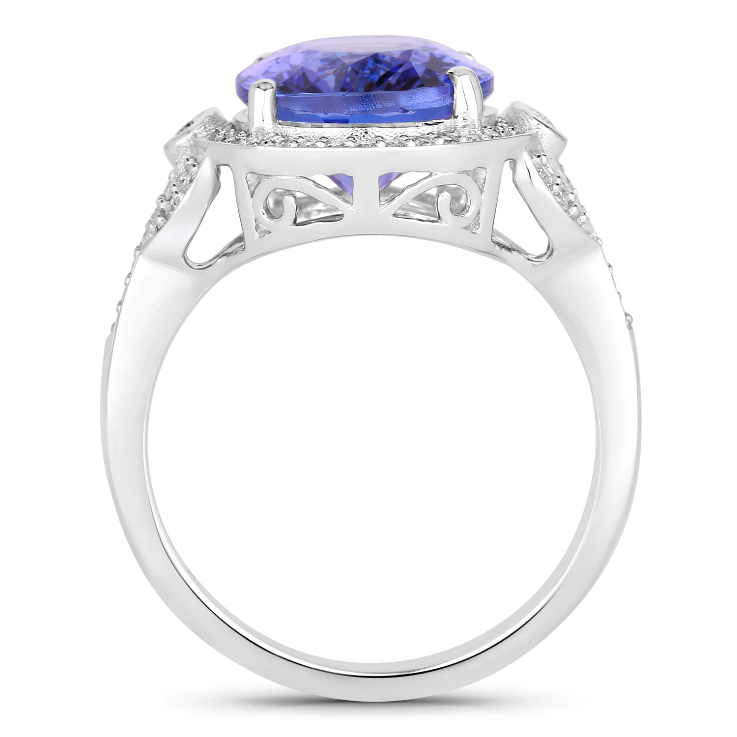 5.41 Carat Genuine Tanzanite and White Diamond 14K White Gold Ring