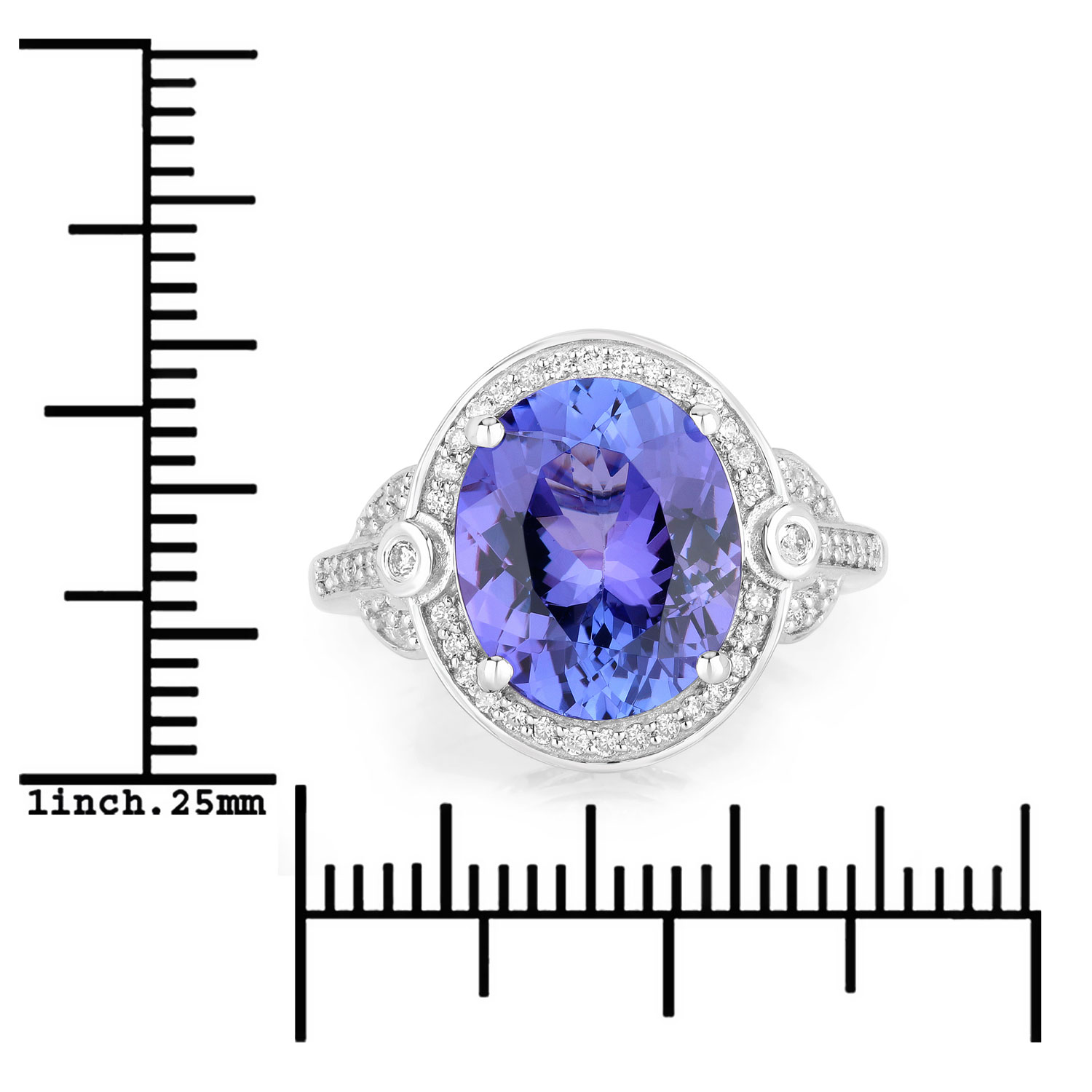 5.41 Carat Genuine Tanzanite and White Diamond 14K White Gold Ring