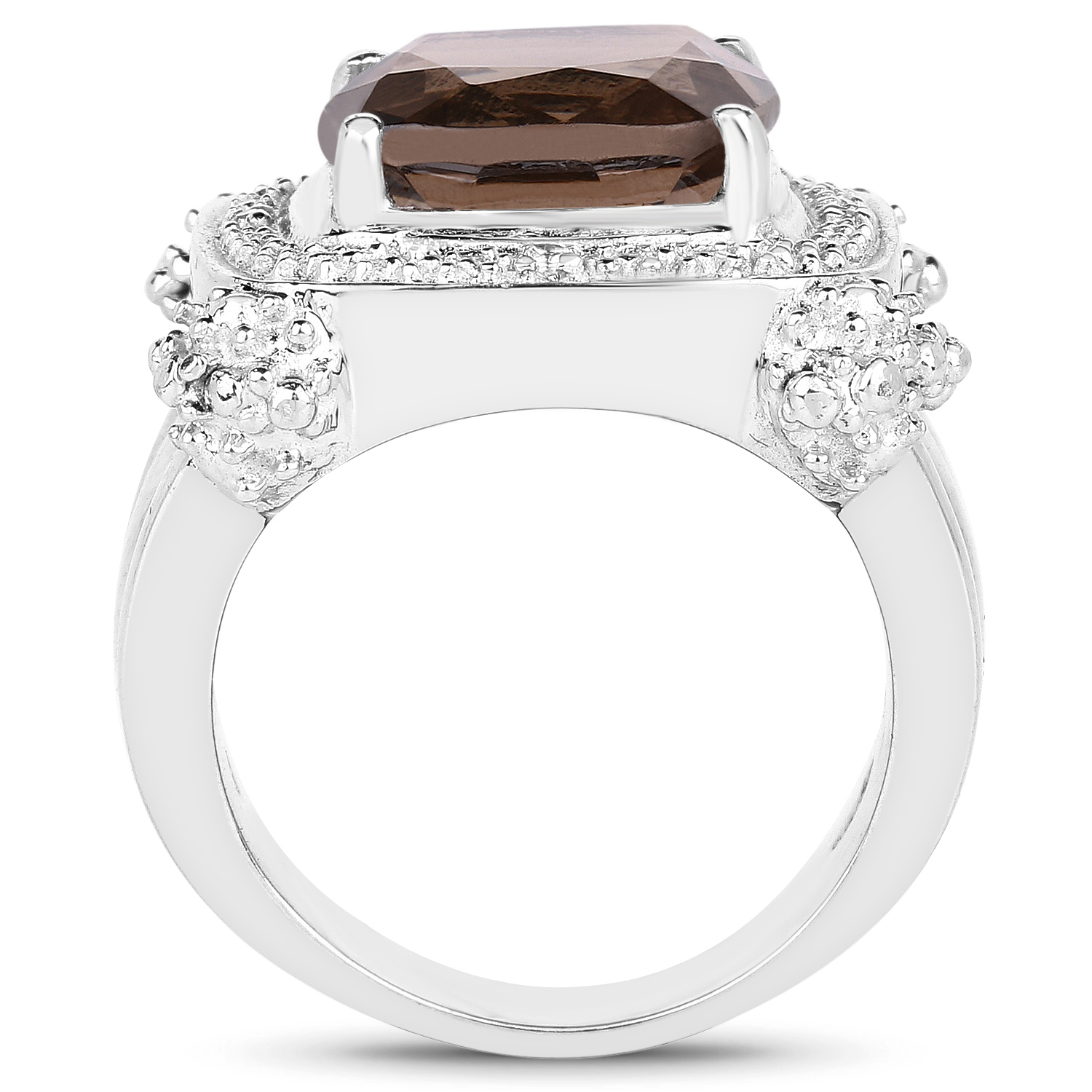4.64 Carat Genuine Smoky Quartz and White Topaz .925 Sterling Silver Ring